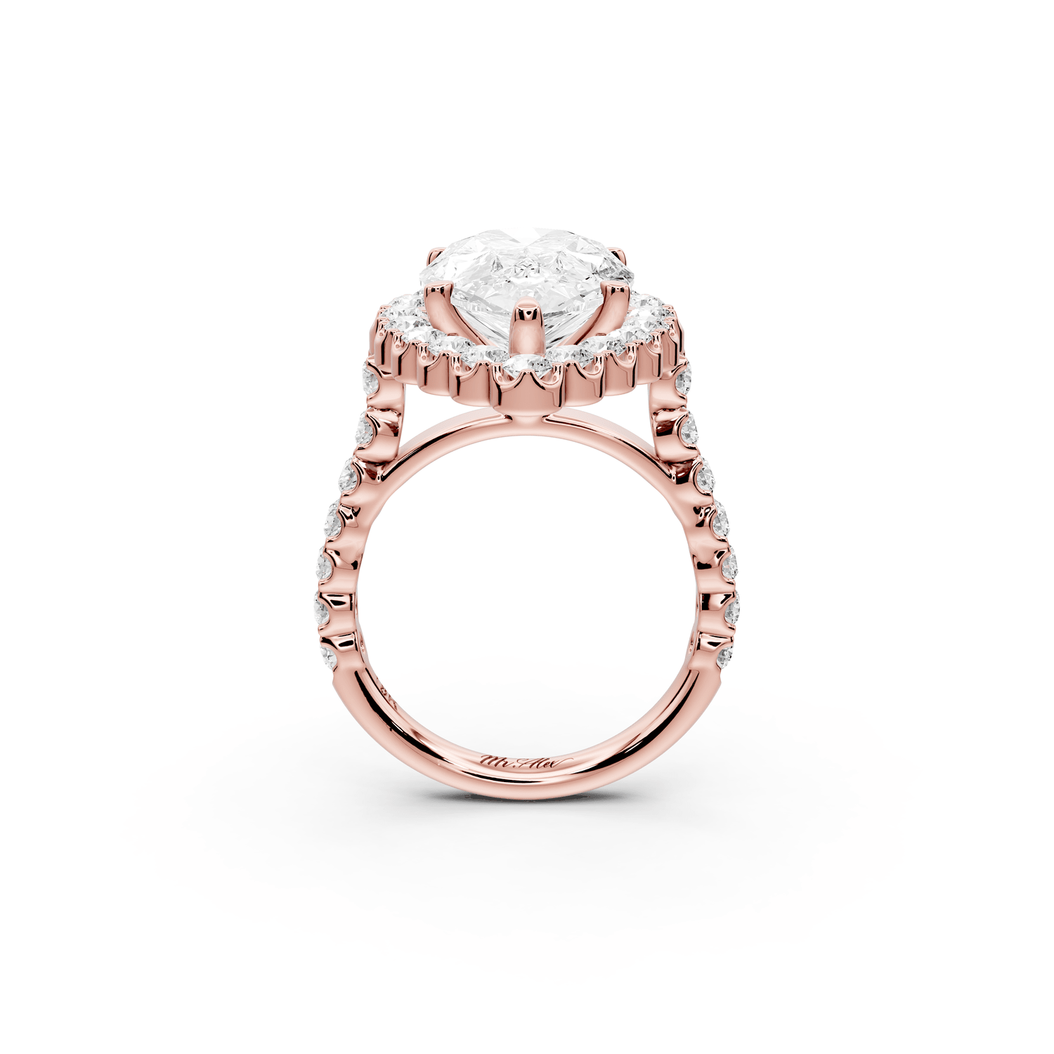 Anastasia - 5ct 18k rose gold pear Diamond with Floral Halo and Pavé engagement Ring - Mr. Alex Jewelry