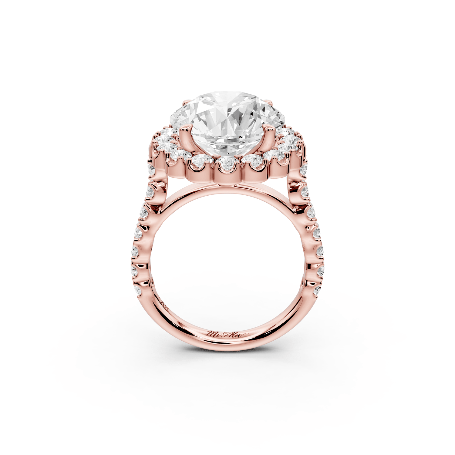 Anastasia - 5ct 18k rose gold round Diamond with Floral Halo and Pavé engagement Ring - Mr. Alex Jewelry