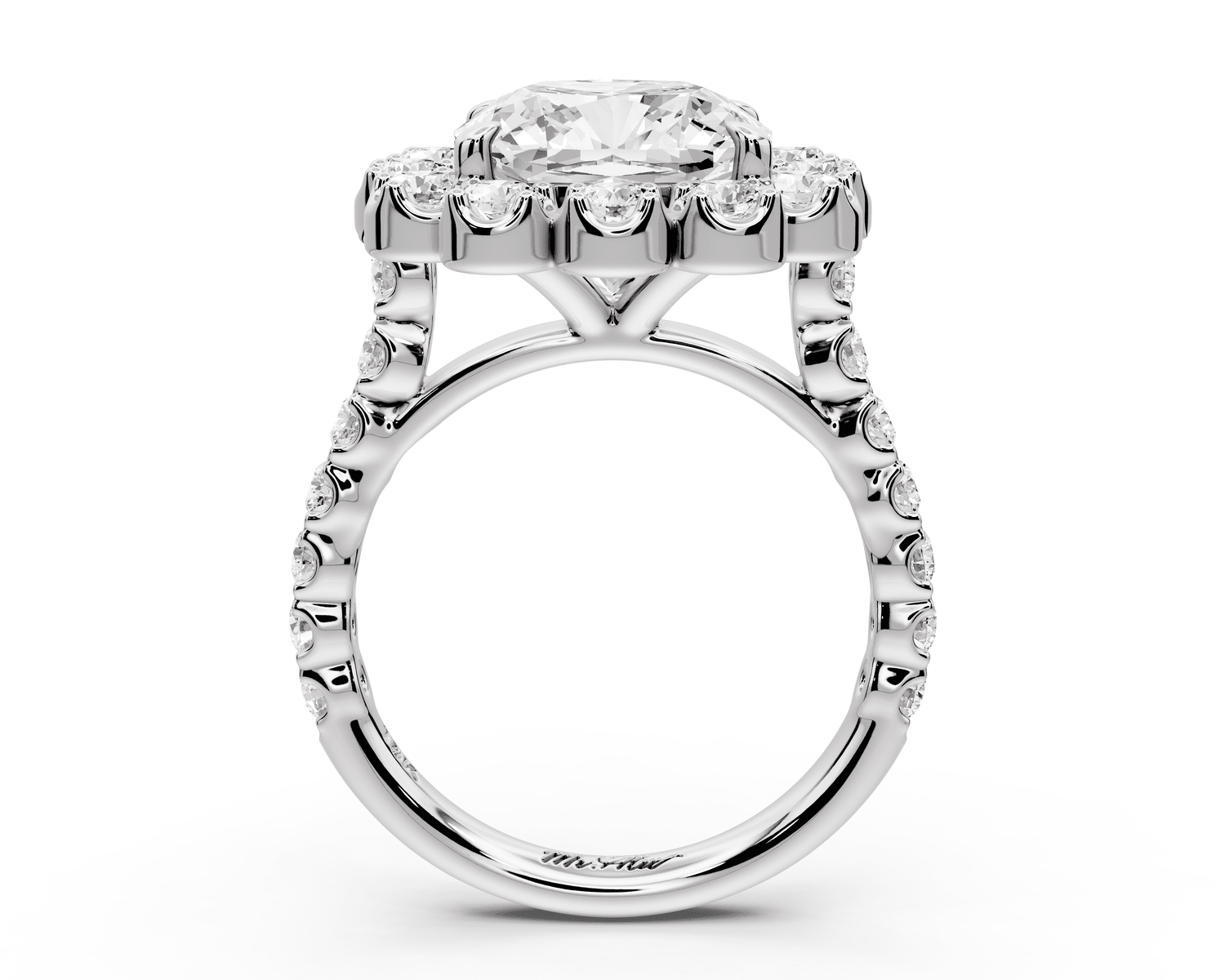 Anastasia - 5ct 18k white gold cushion Diamond with Floral Halo and Pavé engagement Ring - Mr. Alex Jewelry