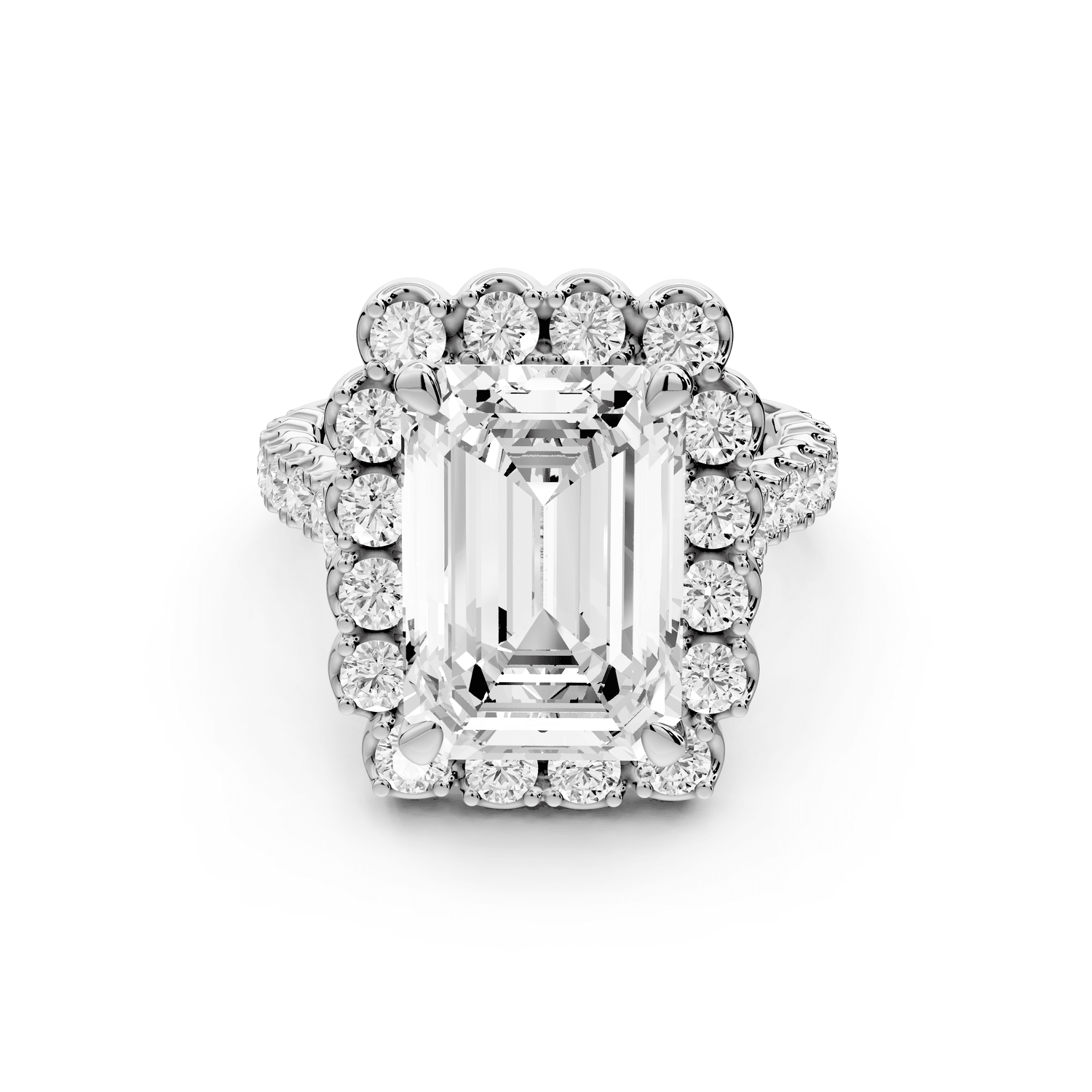 Anastasia - 5ct 18k white gold emerald Diamond with Floral Halo and Pavé engagement Ring - Mr. Alex Jewelry