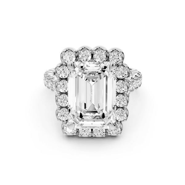 Anastasia - 5ct 18k white gold emerald Diamond with Floral Halo and Pavé engagement Ring - Mr. Alex Jewelry