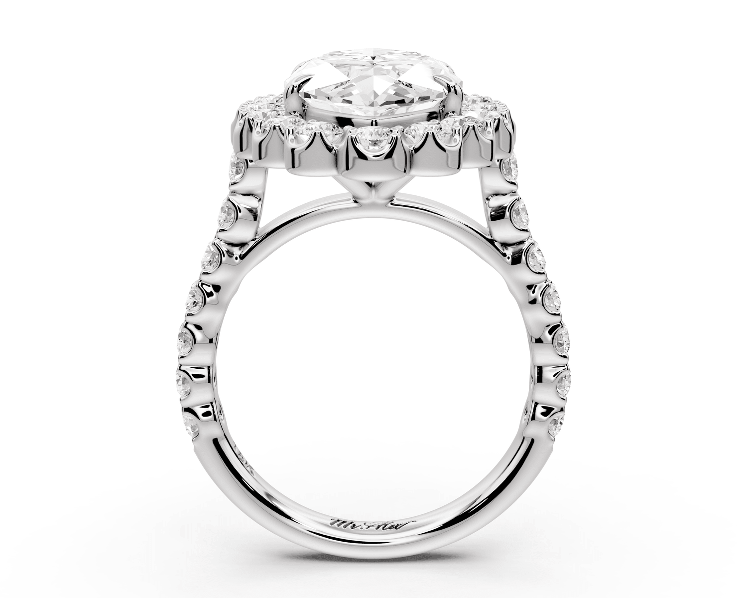 Anastasia - 5ct 18k white gold marquise Diamond with Floral Halo and Pavé engagement Ring - Mr. Alex Jewelry