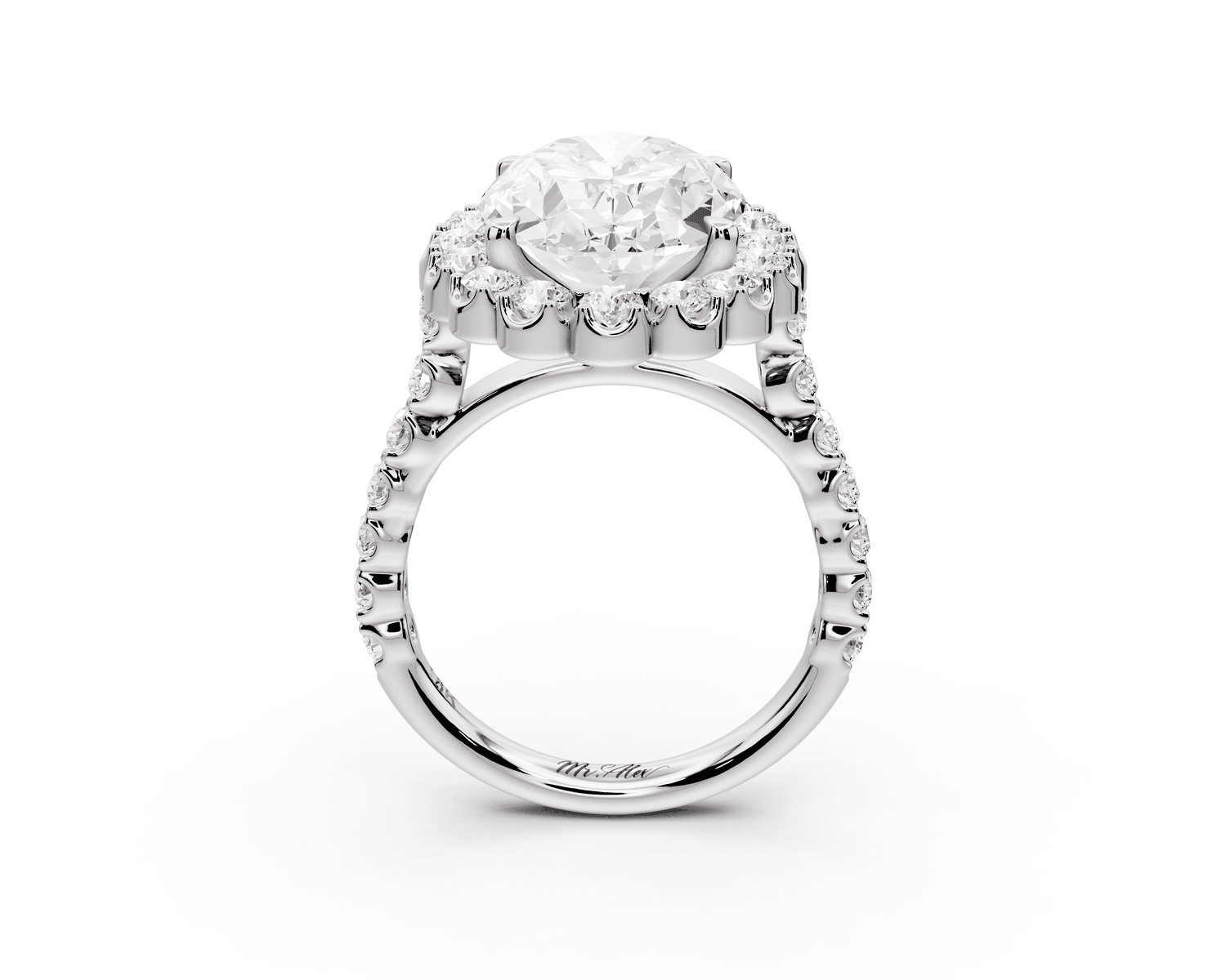 Anastasia - 5ct 18k white gold oval Diamond with Floral Halo and Pavé engagement Ring - Mr. Alex Jewelry