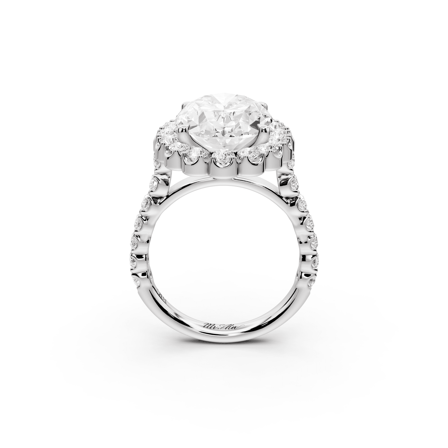 Anastasia - 5ct 18k white gold oval Diamond with Floral Halo and Pavé engagement Ring - Mr. Alex Jewelry