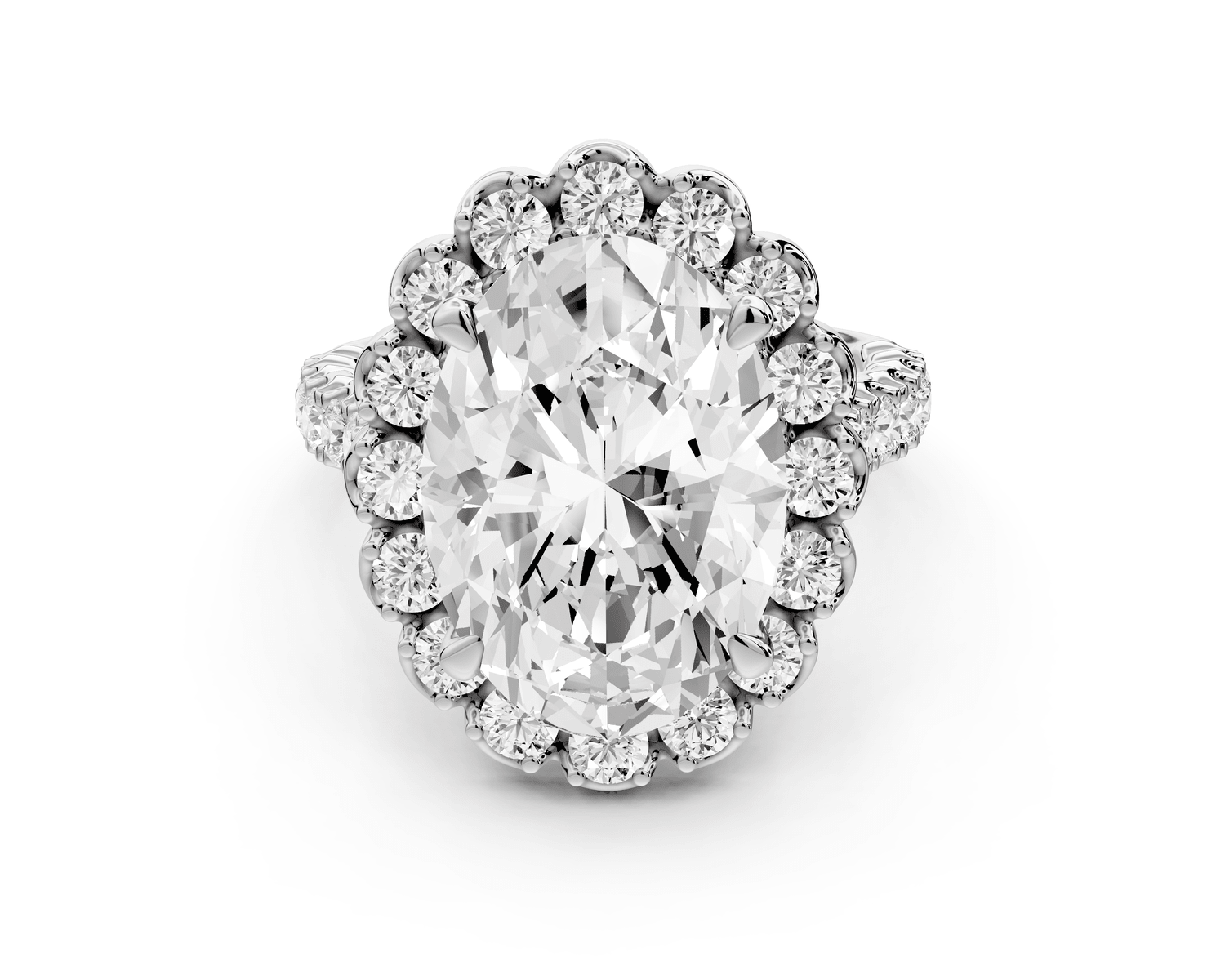 Anastasia - 5ct 18k white gold oval Diamond with Floral Halo and Pavé engagement Ring - Mr. Alex Jewelry