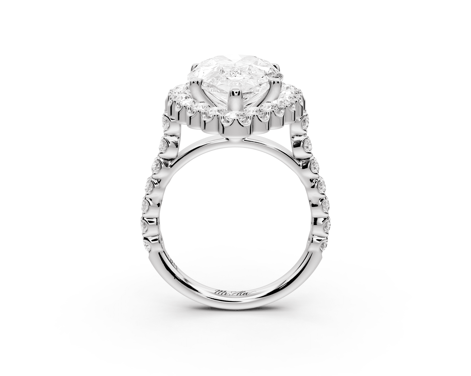 Anastasia - 5ct 18k white gold pear Diamond with Floral Halo and Pavé engagement Ring - Mr. Alex Jewelry