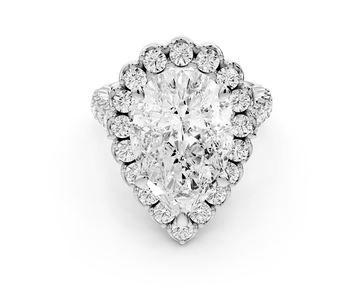 Anastasia - 5ct 18k white gold pear Diamond with Floral Halo and Pavé engagement Ring - Mr. Alex Jewelry