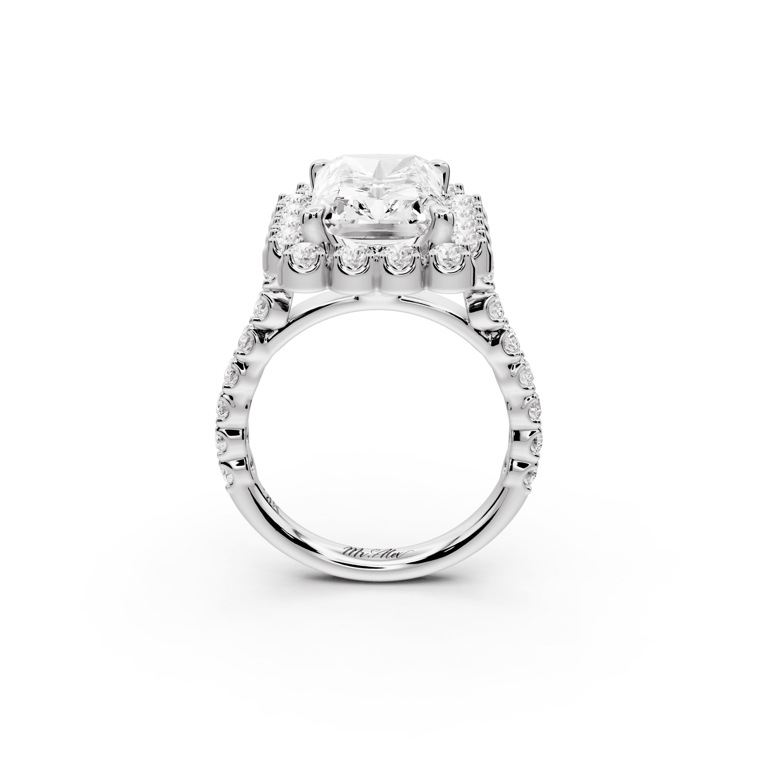 Anastasia - 5ct 18k white gold radiant Diamond with Floral Halo and Pavé engagement Ring - Mr. Alex Jewelry