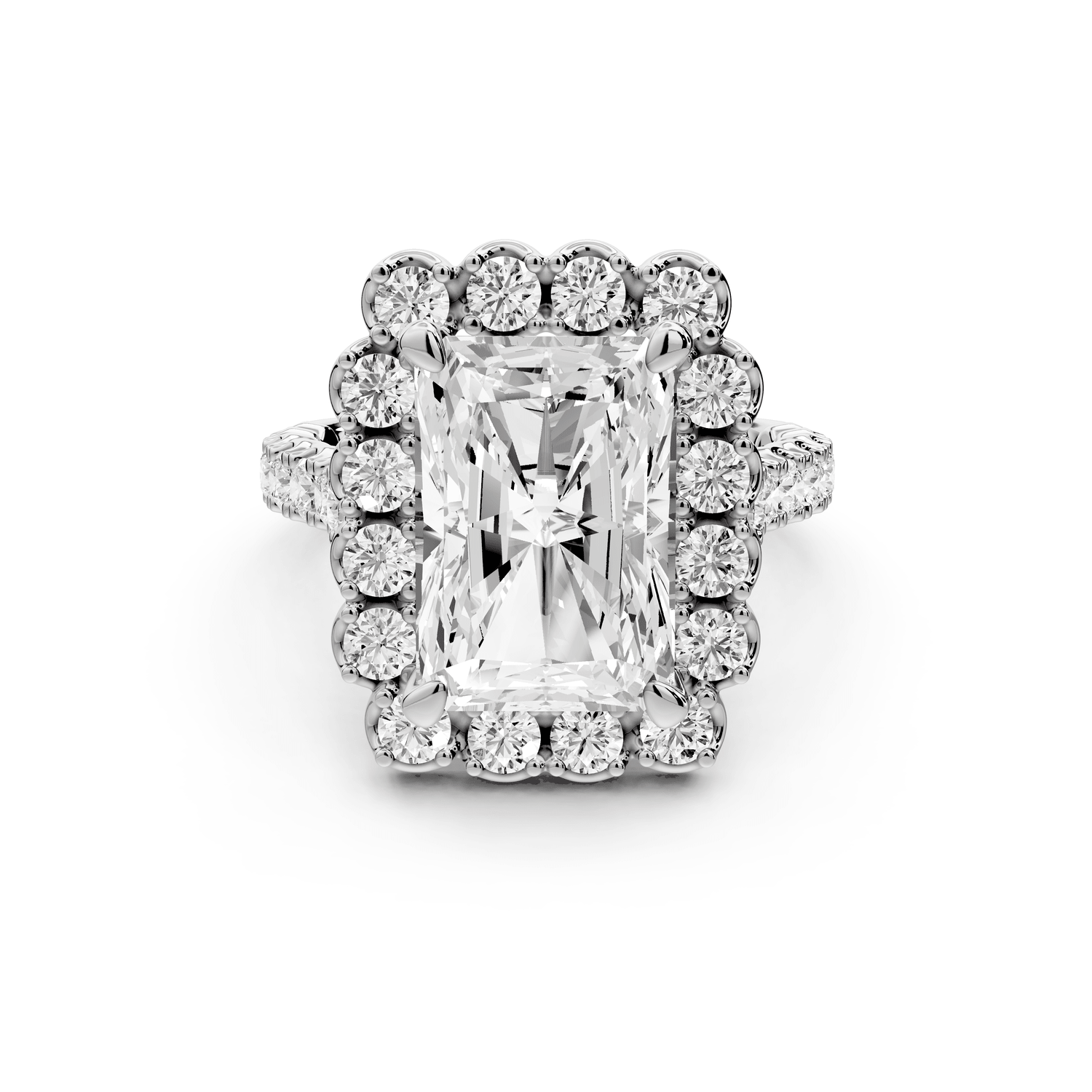 Anastasia - 5ct 18k white gold radiant Diamond with Floral Halo and Pavé engagement Ring - Mr. Alex Jewelry