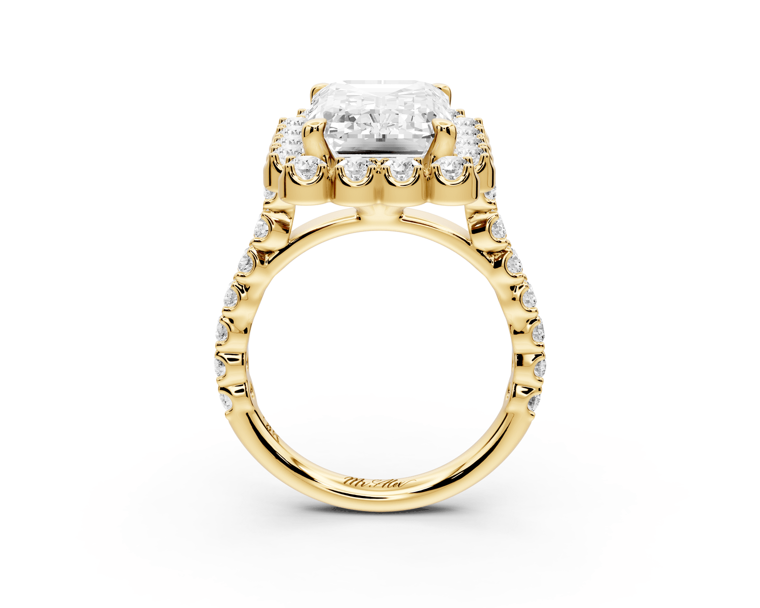Anastasia - 5ct 18k yellow gold emerald Diamond with Floral Halo and Pavé engagement Ring - Mr. Alex Jewelry