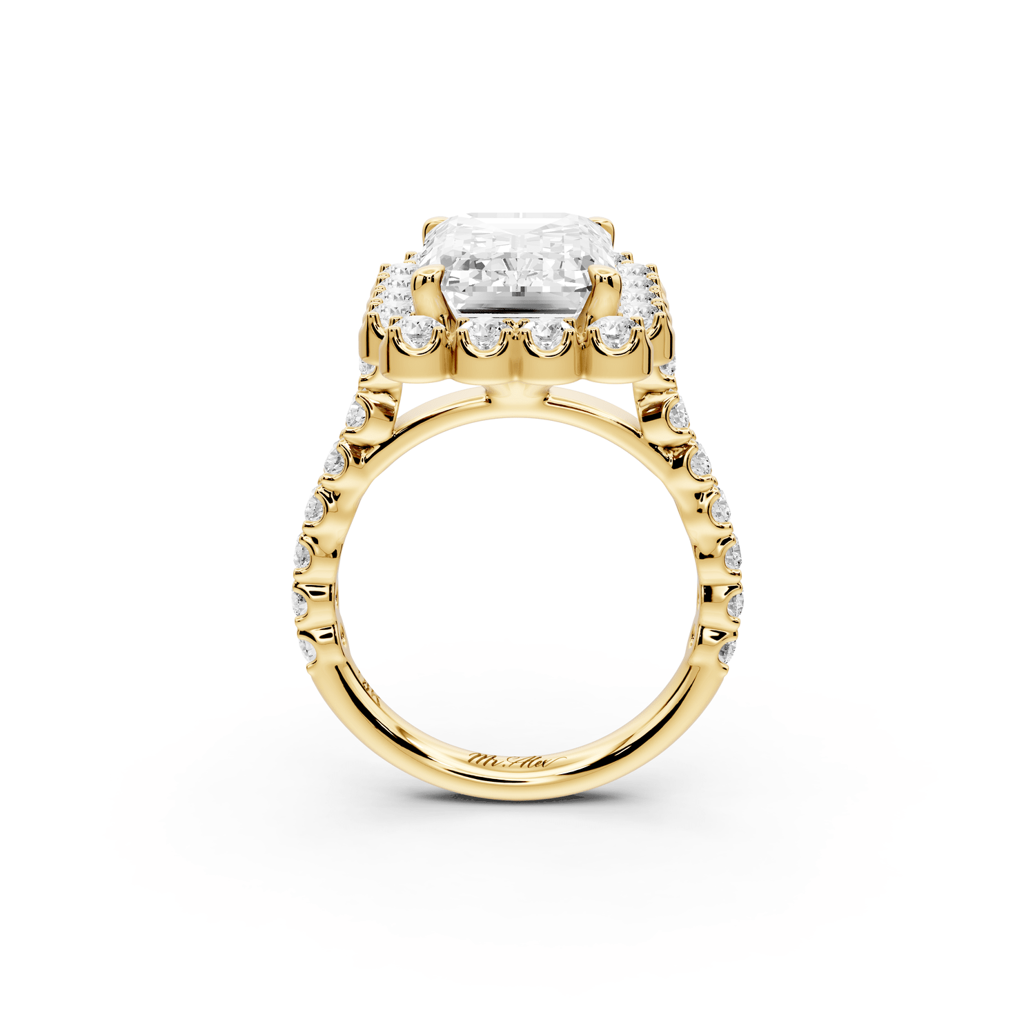 Anastasia - 5ct 18k yellow gold emerald Diamond with Floral Halo and Pavé engagement Ring - Mr. Alex Jewelry
