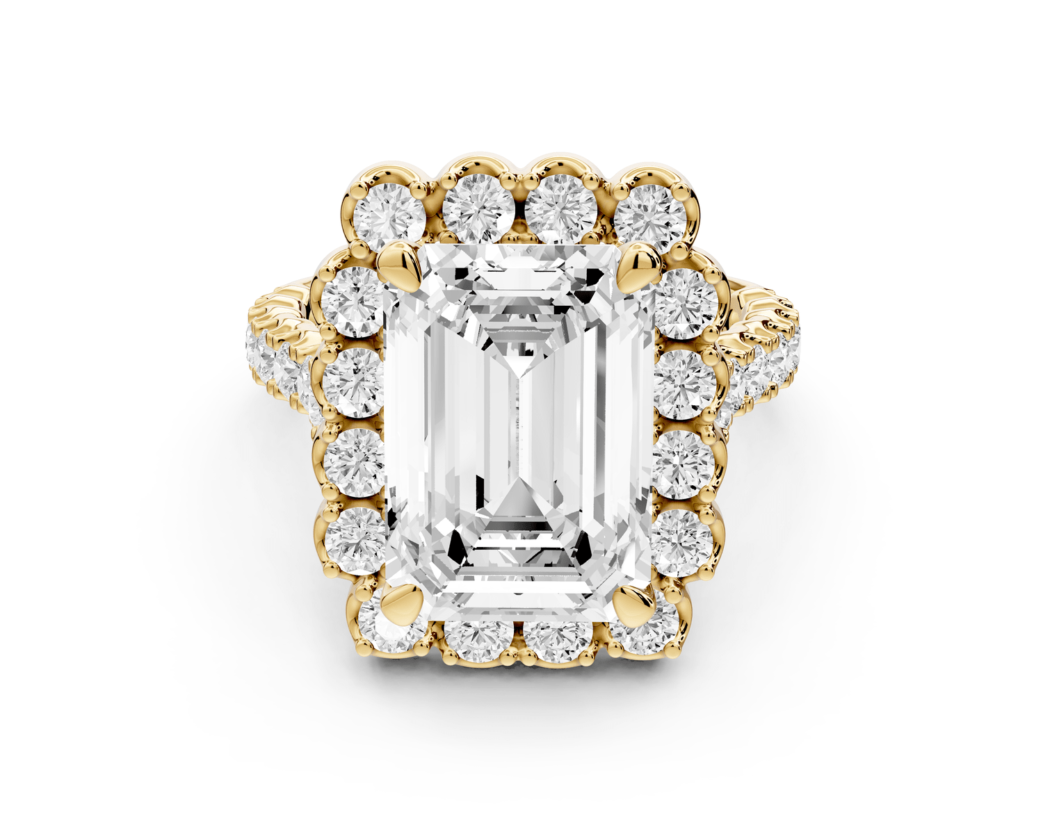 Anastasia - 5ct 18k yellow gold emerald Diamond with Floral Halo and Pavé engagement Ring - Mr. Alex Jewelry