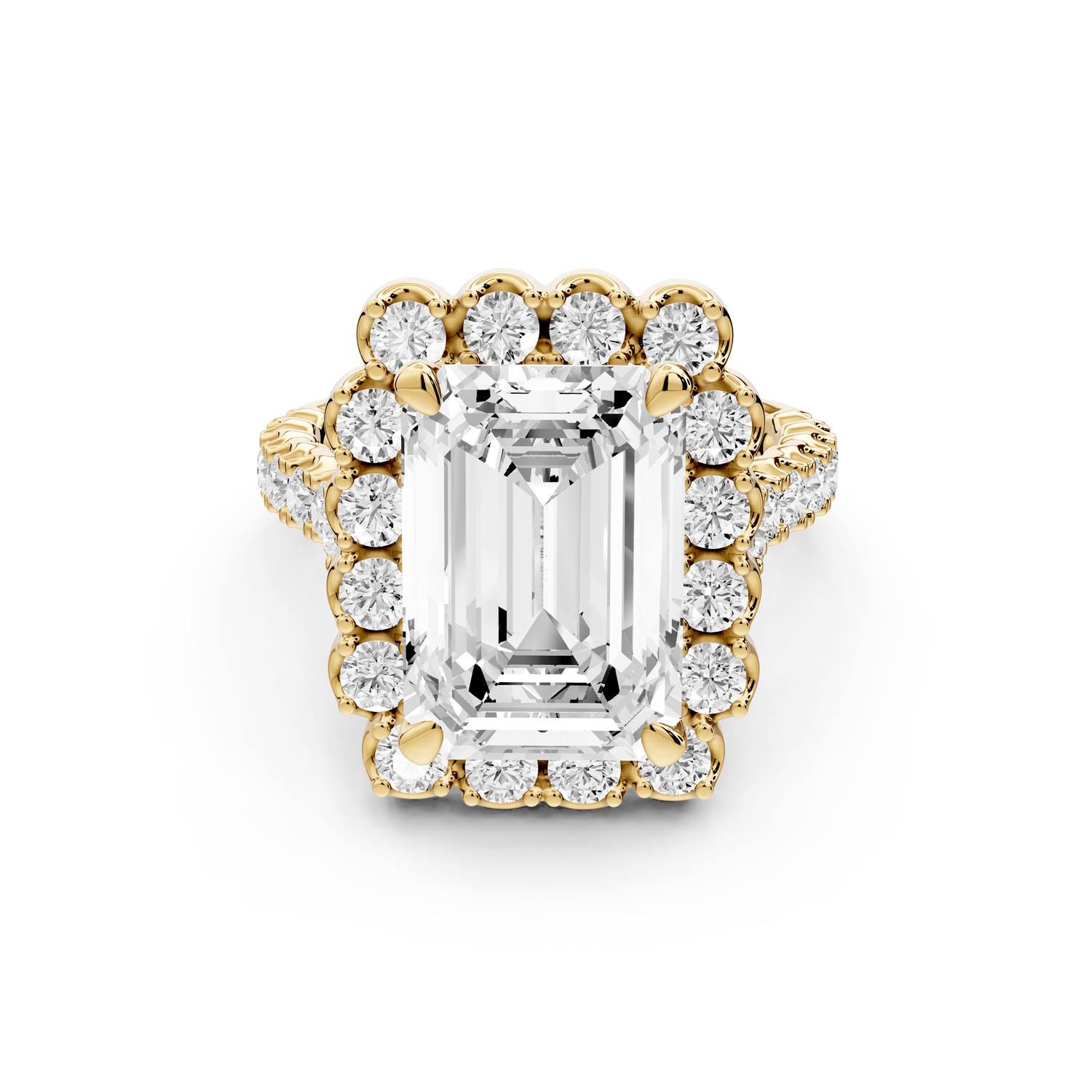 Anastasia - 5ct 18k yellow gold emerald Diamond with Floral Halo and Pavé engagement Ring - Mr. Alex Jewelry