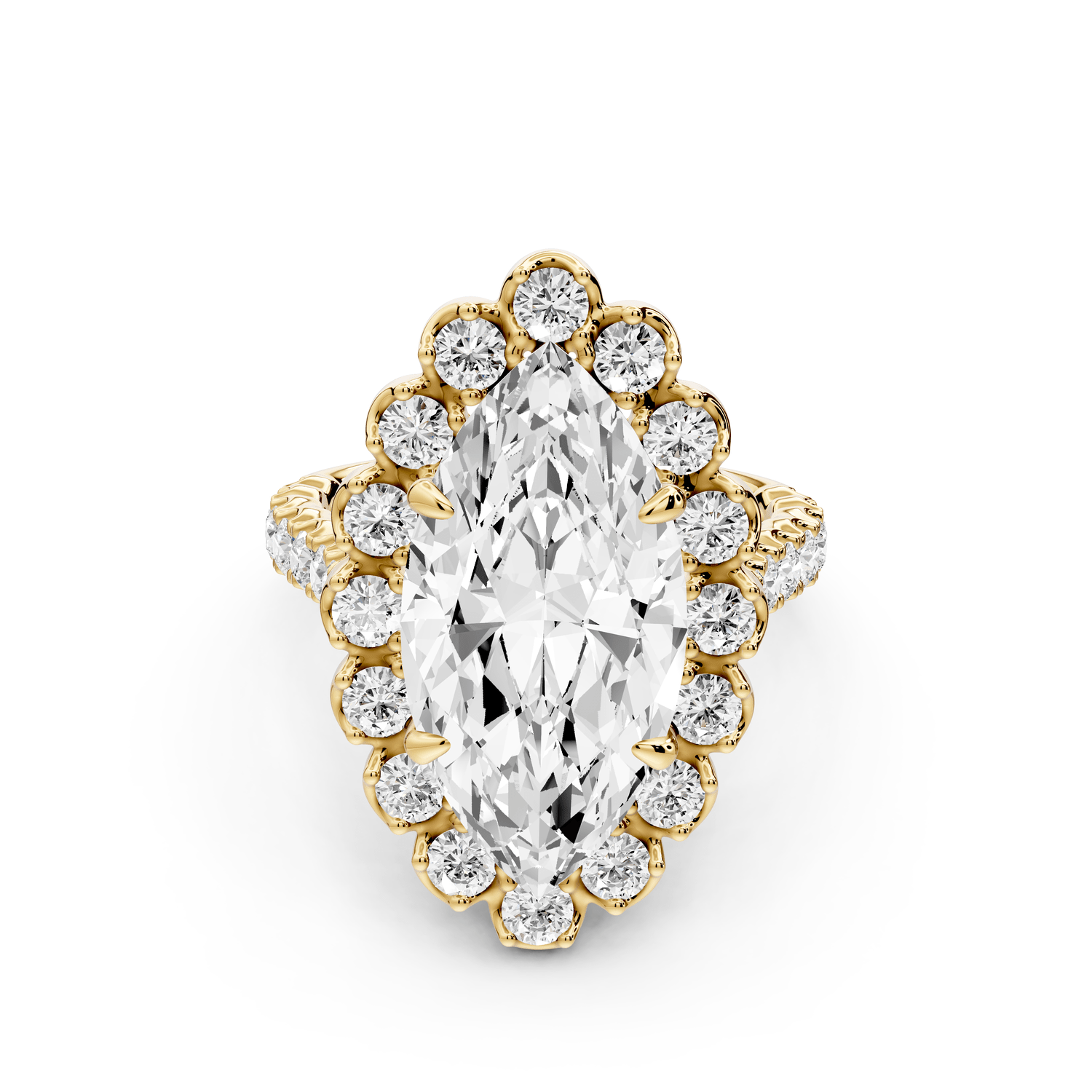 Anastasia - 5ct 18k yellow gold marquise Diamond with Floral Halo and Pavé engagement Ring - Mr. Alex Jewelry