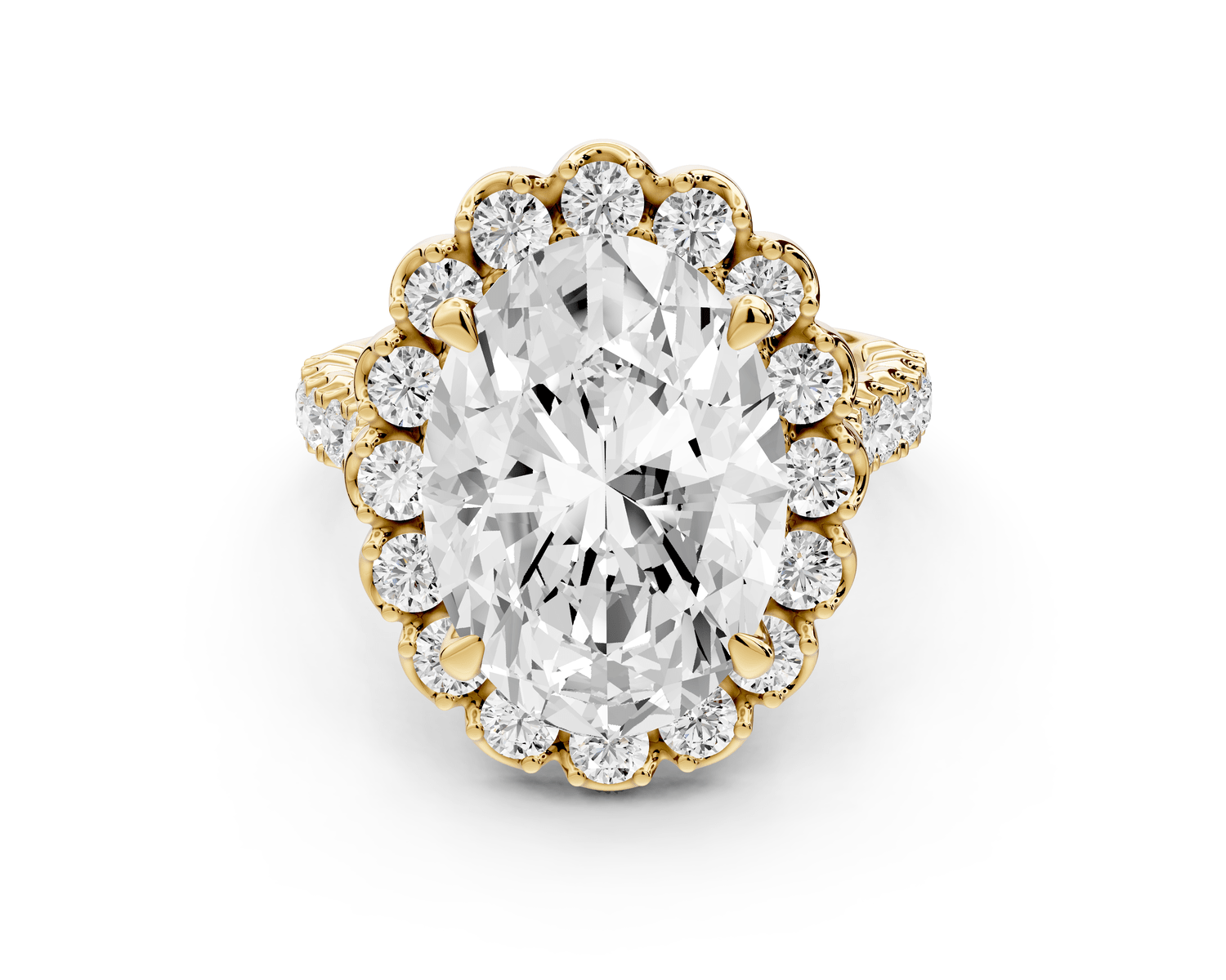 Anastasia - 5ct 18k yellow gold oval Diamond with Floral Halo and Pavé engagement Ring - Mr. Alex Jewelry