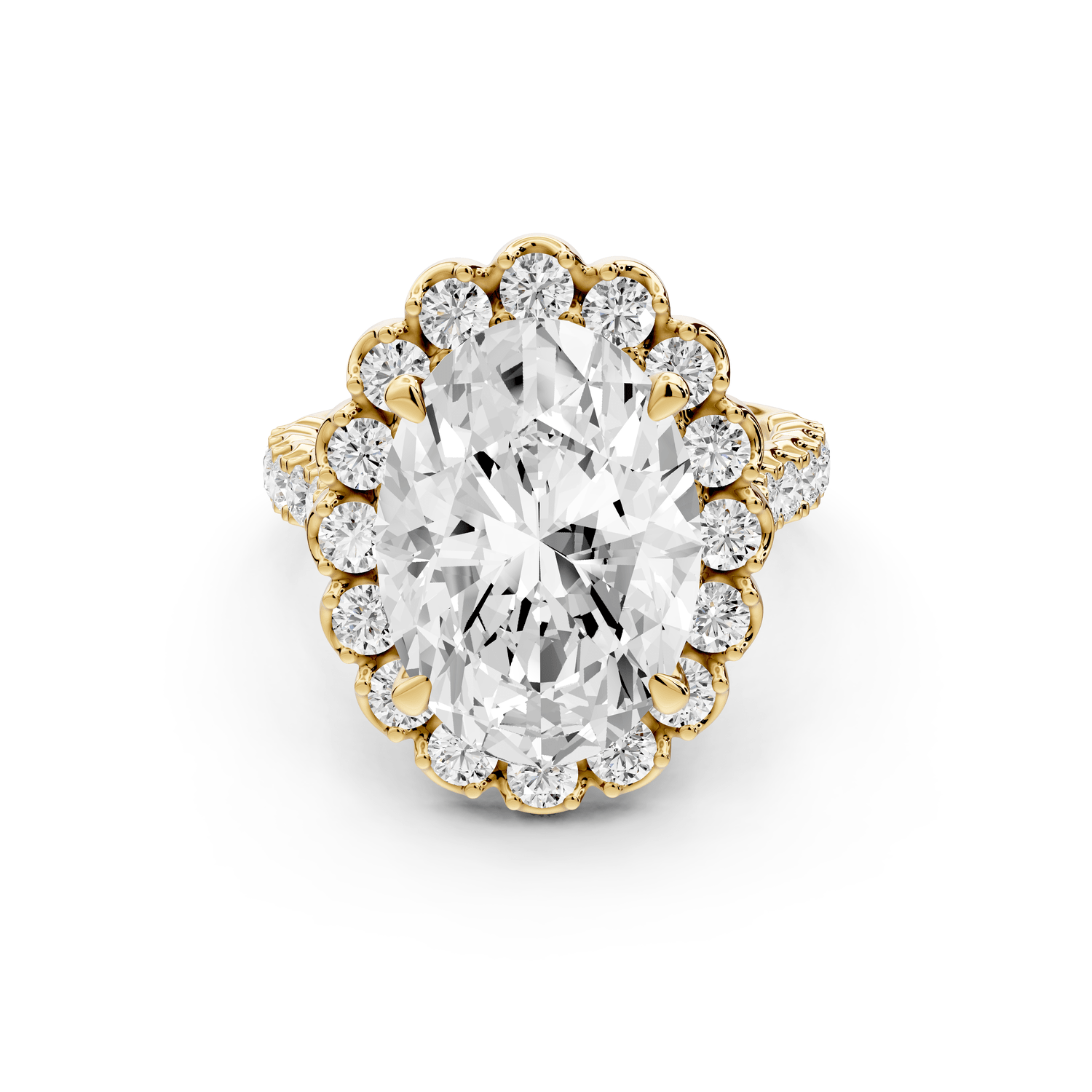 Anastasia - 5ct 18k yellow gold oval Diamond with Floral Halo and Pavé engagement Ring - Mr. Alex Jewelry