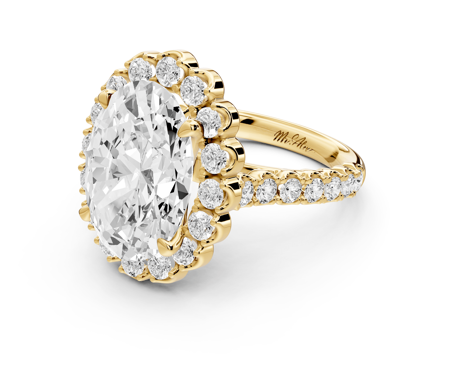 Anastasia - 5ct 18k yellow gold oval Diamond with Floral Halo and Pavé engagement Ring - Mr. Alex Jewelry