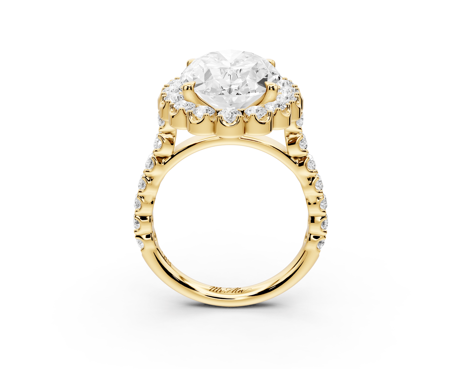 Anastasia - 5ct 18k yellow gold oval Diamond with Floral Halo and Pavé engagement Ring - Mr. Alex Jewelry