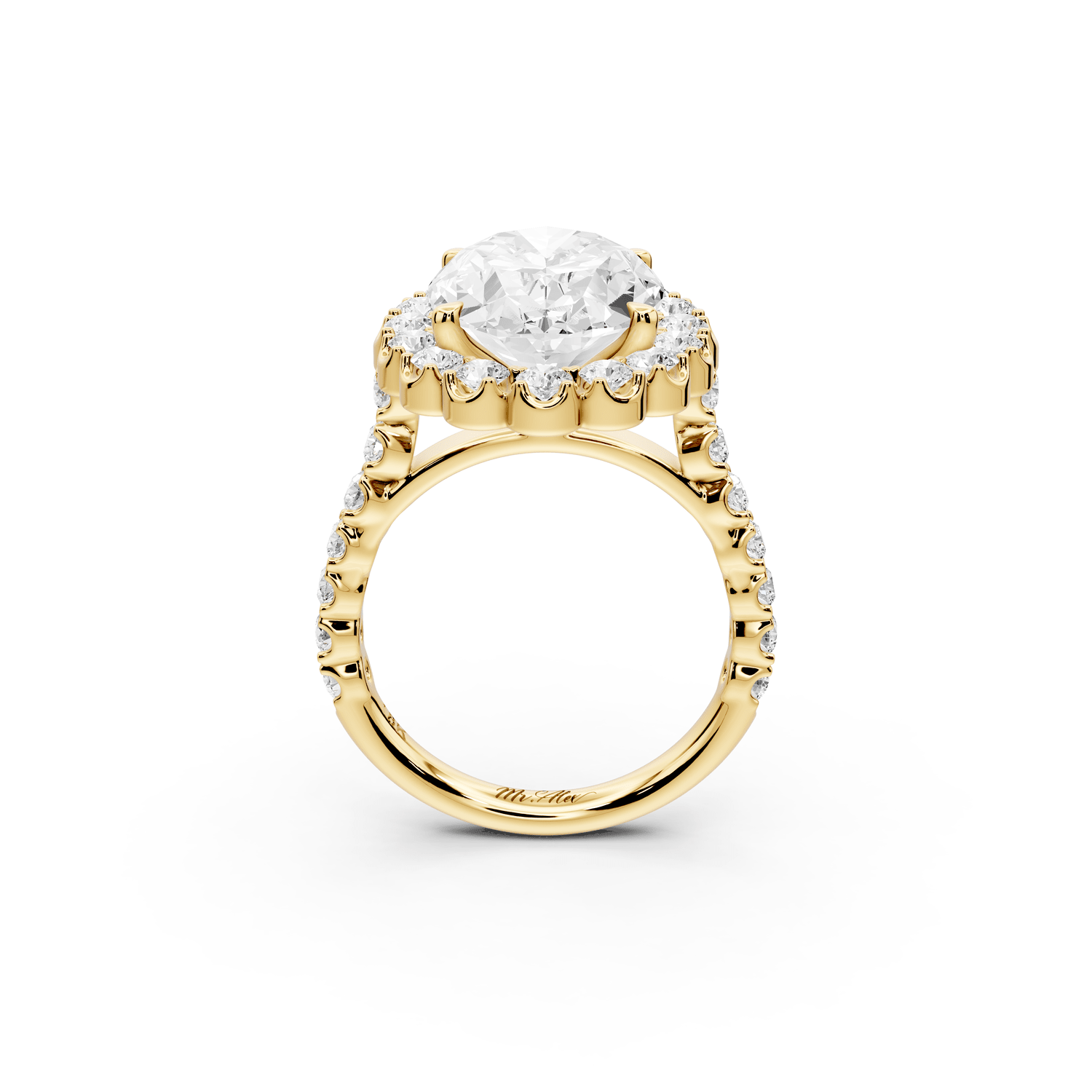 Anastasia - 5ct 18k yellow gold oval Diamond with Floral Halo and Pavé engagement Ring - Mr. Alex Jewelry