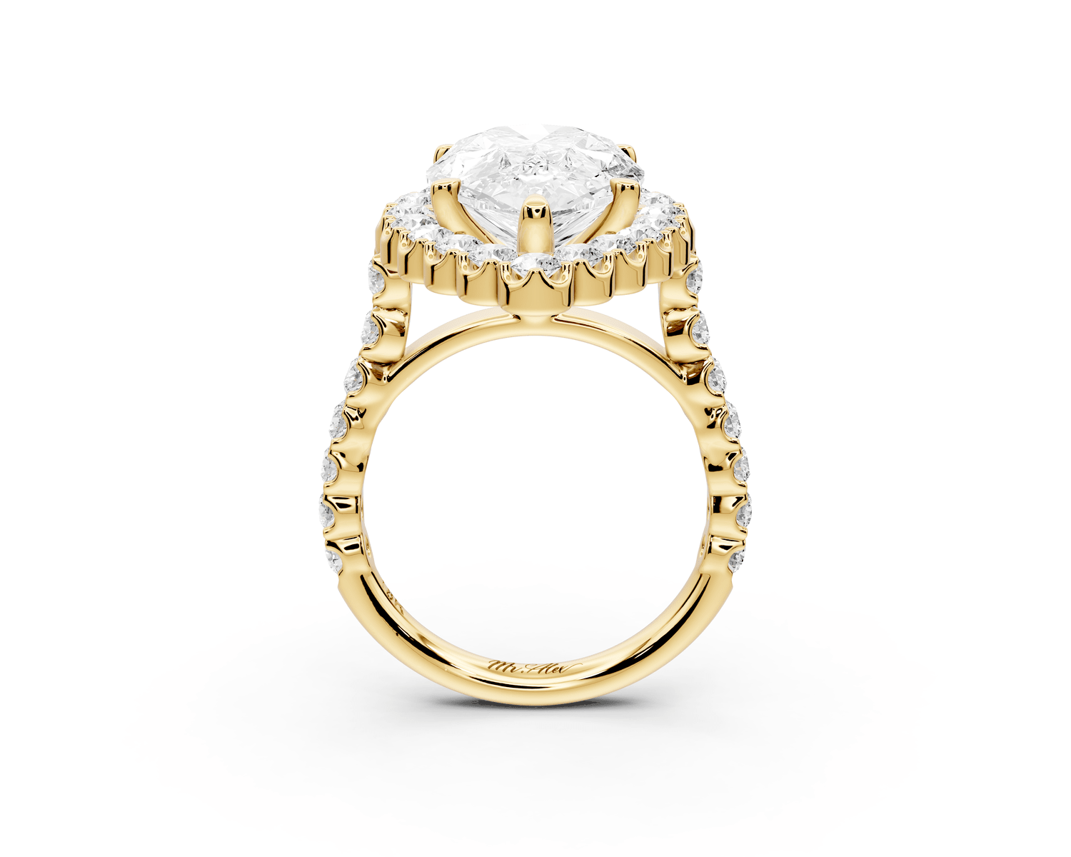 Anastasia - 5ct 18k yellow gold pear Diamond with Floral Halo and Pavé engagement Ring - Mr. Alex Jewelry