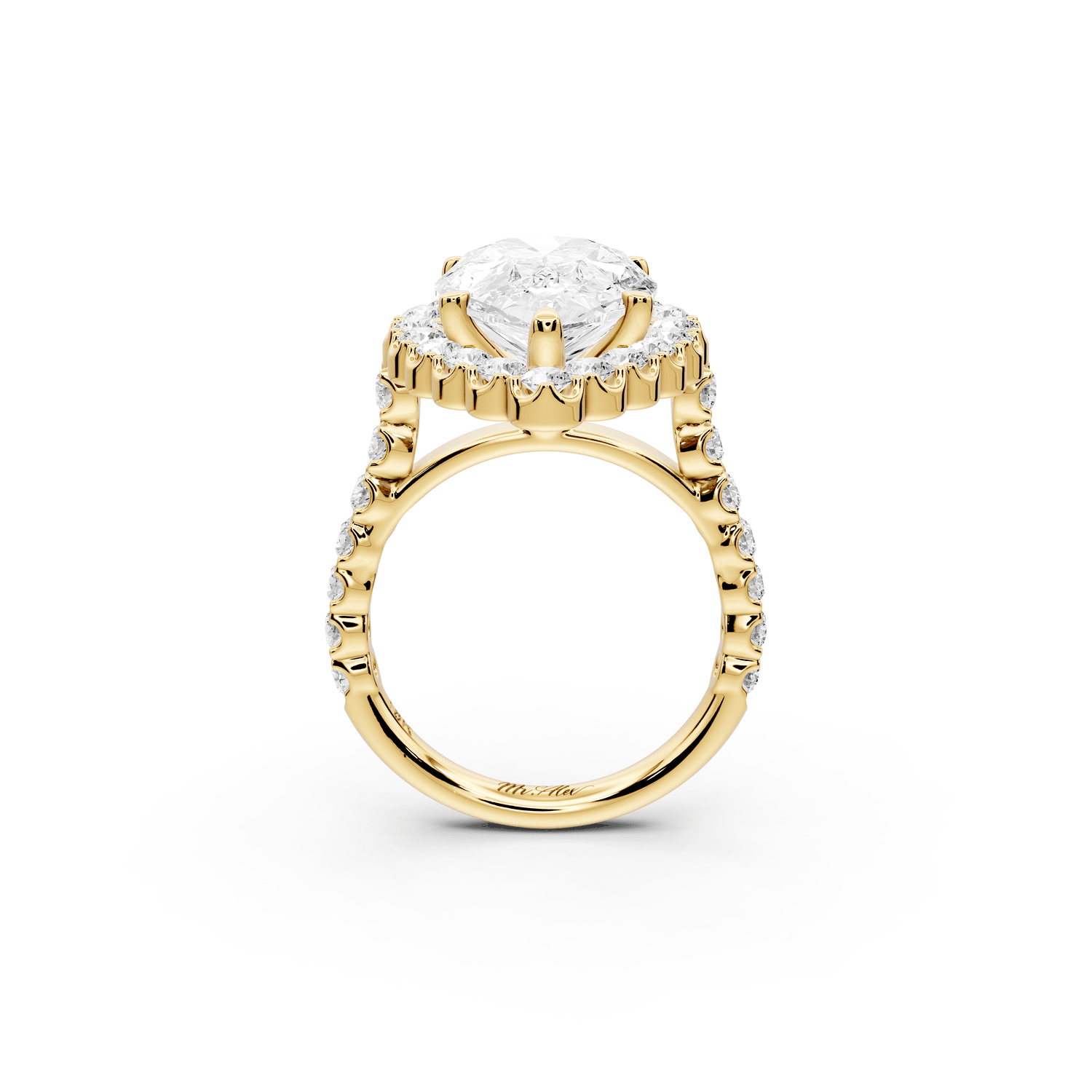 Anastasia - 5ct 18k yellow gold pear Diamond with Floral Halo and Pavé engagement Ring - Mr. Alex Jewelry