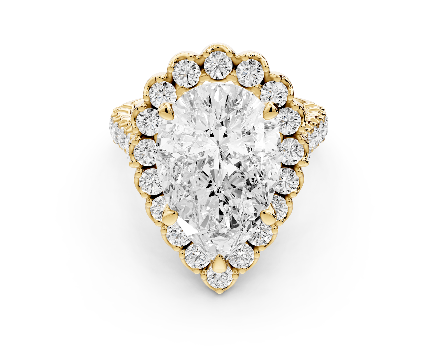 Anastasia - 5ct 18k yellow gold pear Diamond with Floral Halo and Pavé engagement Ring - Mr. Alex Jewelry