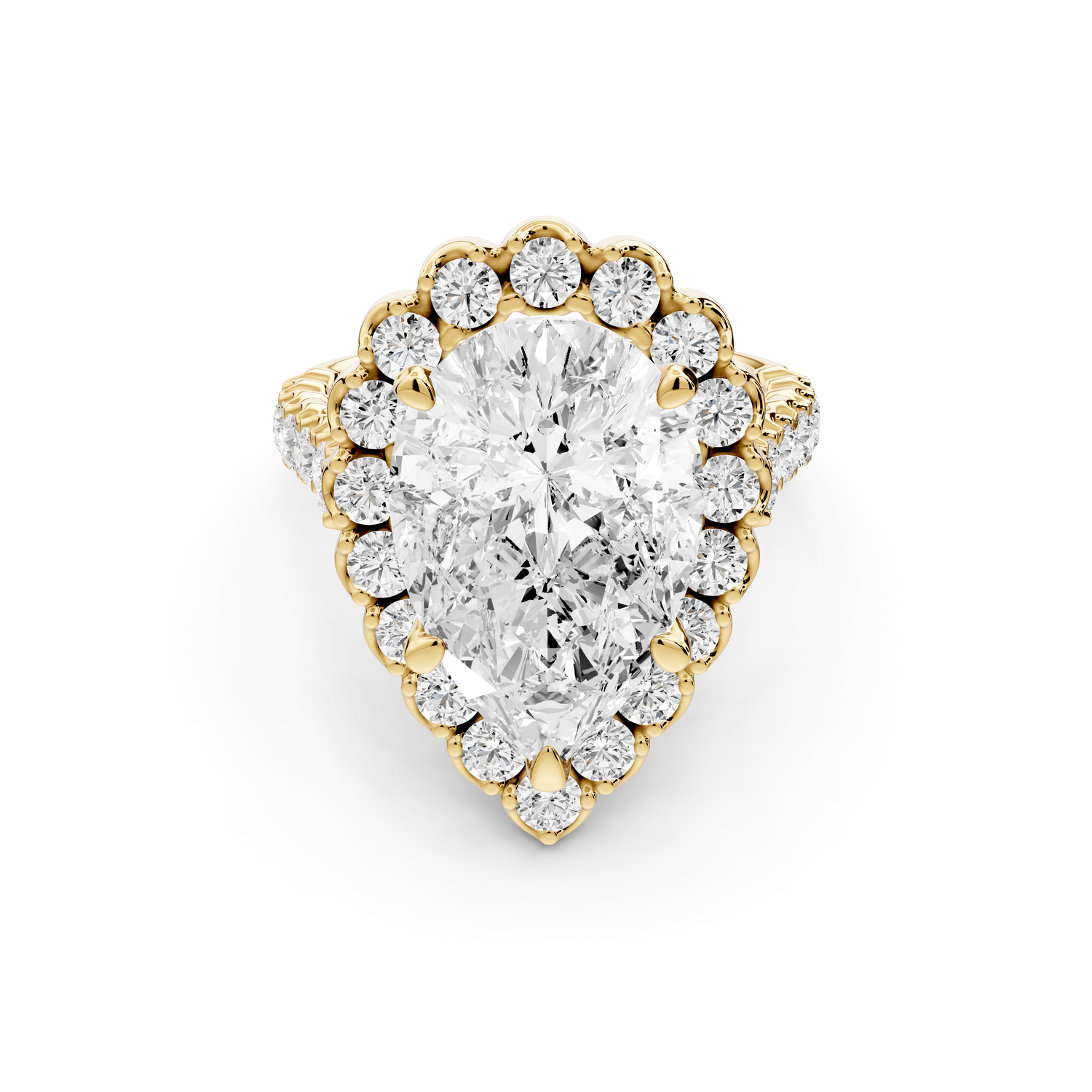 Anastasia - 5ct 18k yellow gold pear Diamond with Floral Halo and Pavé engagement Ring - Mr. Alex Jewelry