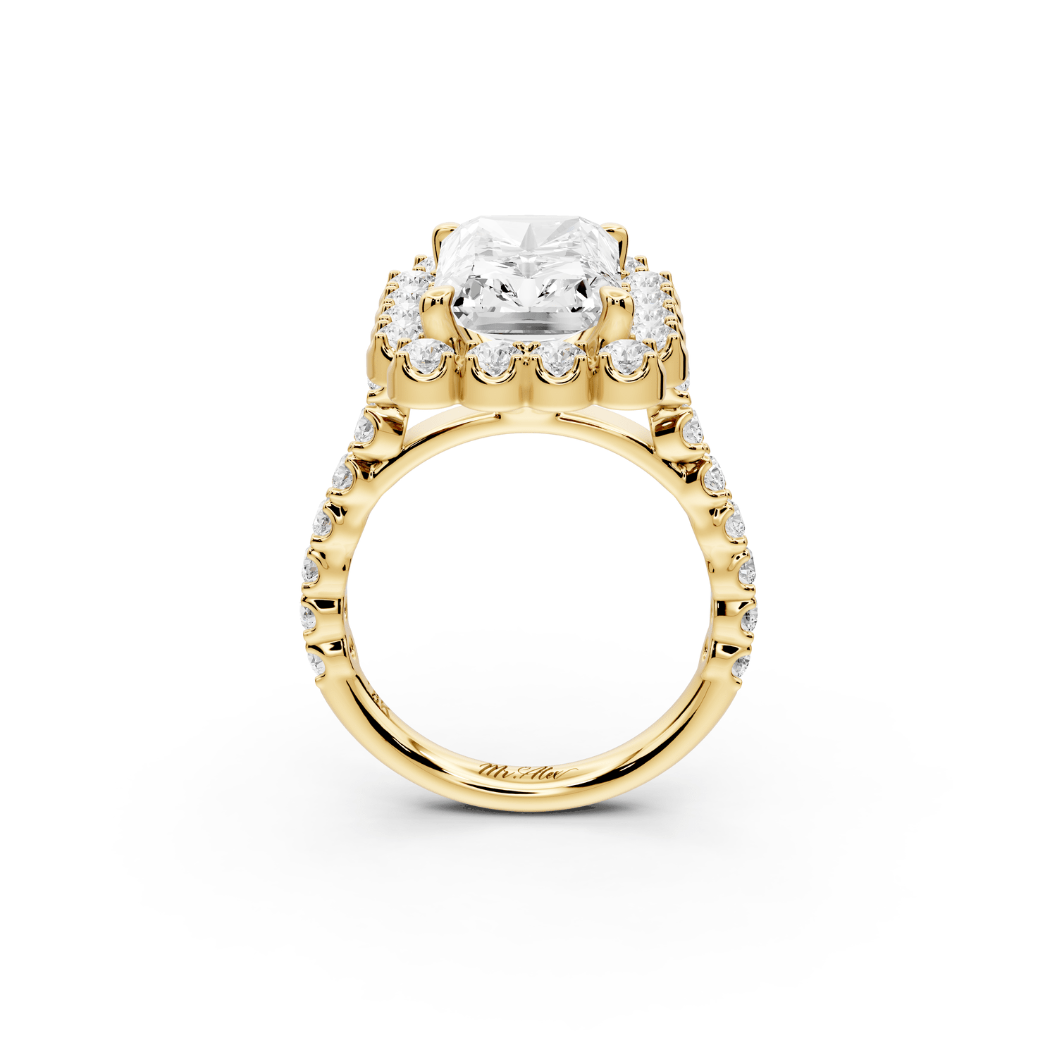 Anastasia - 5ct 18k yellow gold radiant Diamond with Floral Halo and Pavé engagement Ring - Mr. Alex Jewelry