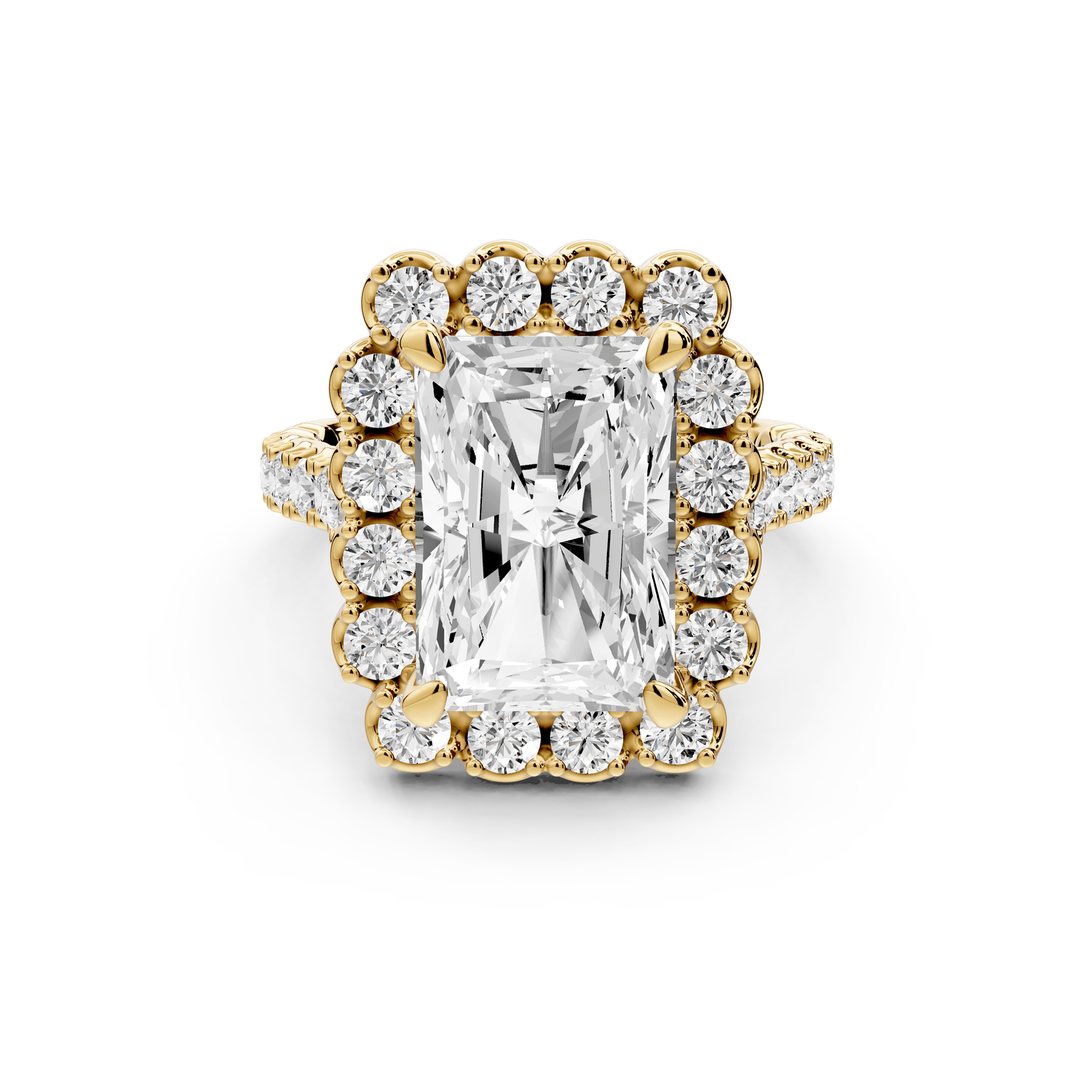 Anastasia - 5ct 18k yellow gold radiant Diamond with Floral Halo and Pavé engagement Ring - Mr. Alex Jewelry