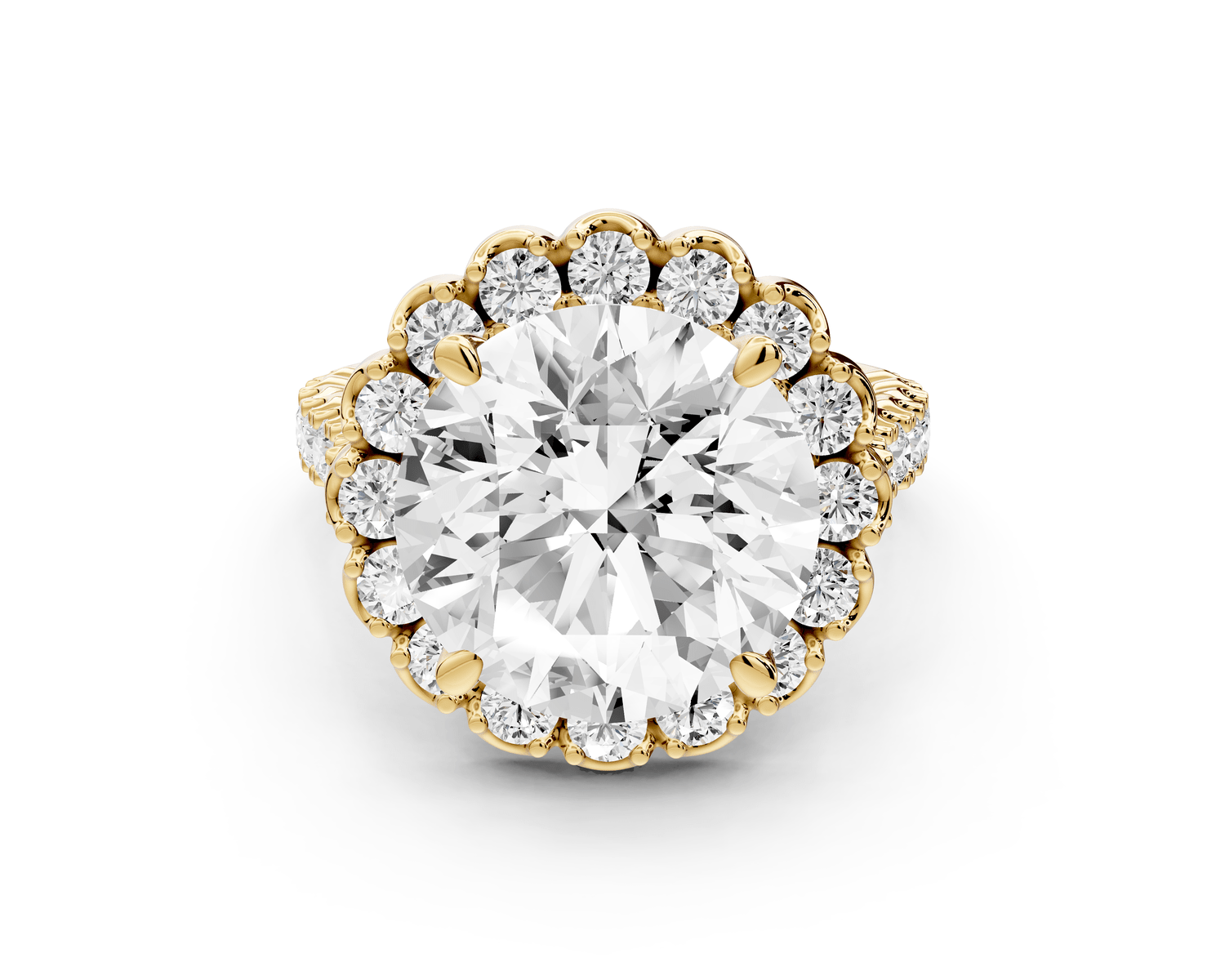 Anastasia - 5ct 18k yellow gold round Diamond with Floral Halo and Pavé engagement Ring - Mr. Alex Jewelry