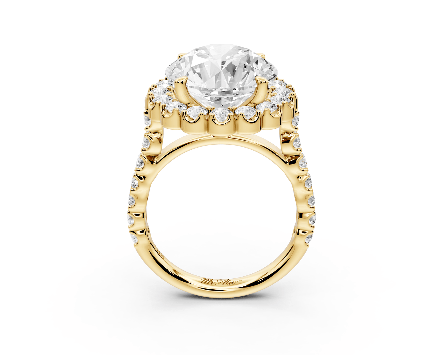 Anastasia - 5ct 18k yellow gold round Diamond with Floral Halo and Pavé engagement Ring - Mr. Alex Jewelry