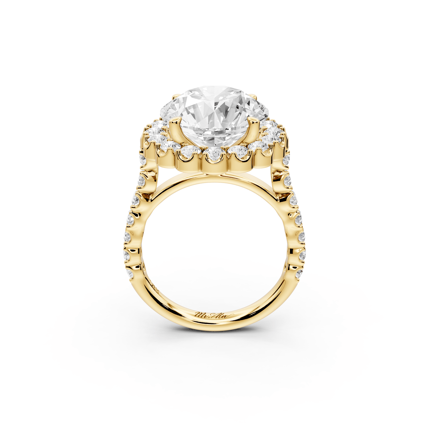 Anastasia - 5ct 18k yellow gold round Diamond with Floral Halo and Pavé engagement Ring - Mr. Alex Jewelry