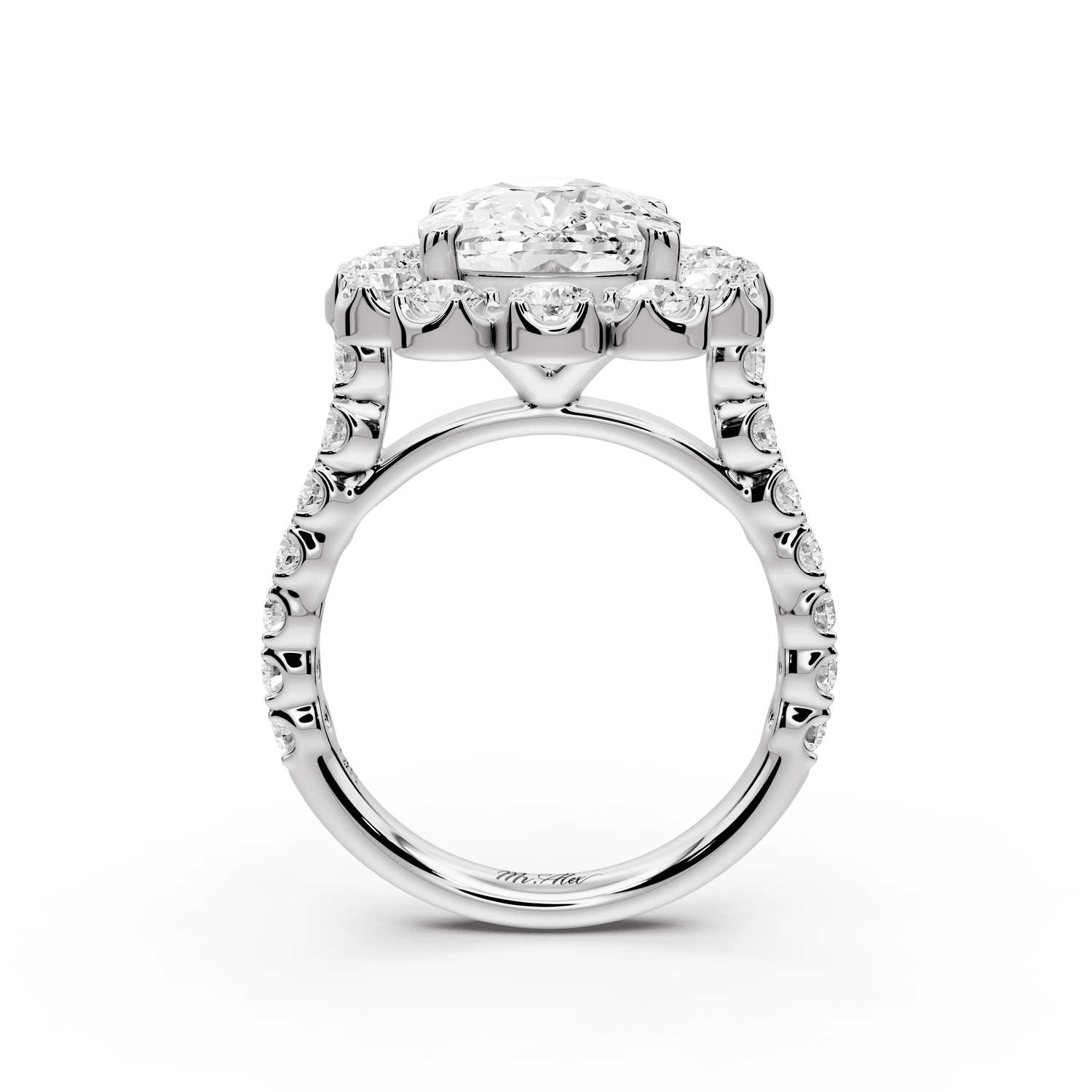 Anastasia - 5ct platinum ecushion Diamond with Floral Halo and Pavé engagement Ring - Mr. Alex Jewelry
