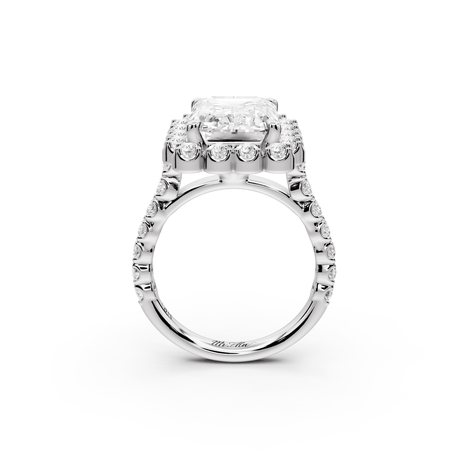 Anastasia - 5ct platinum emerald Diamond with Floral Halo and Pavé engagement Ring - Mr. Alex Jewelry