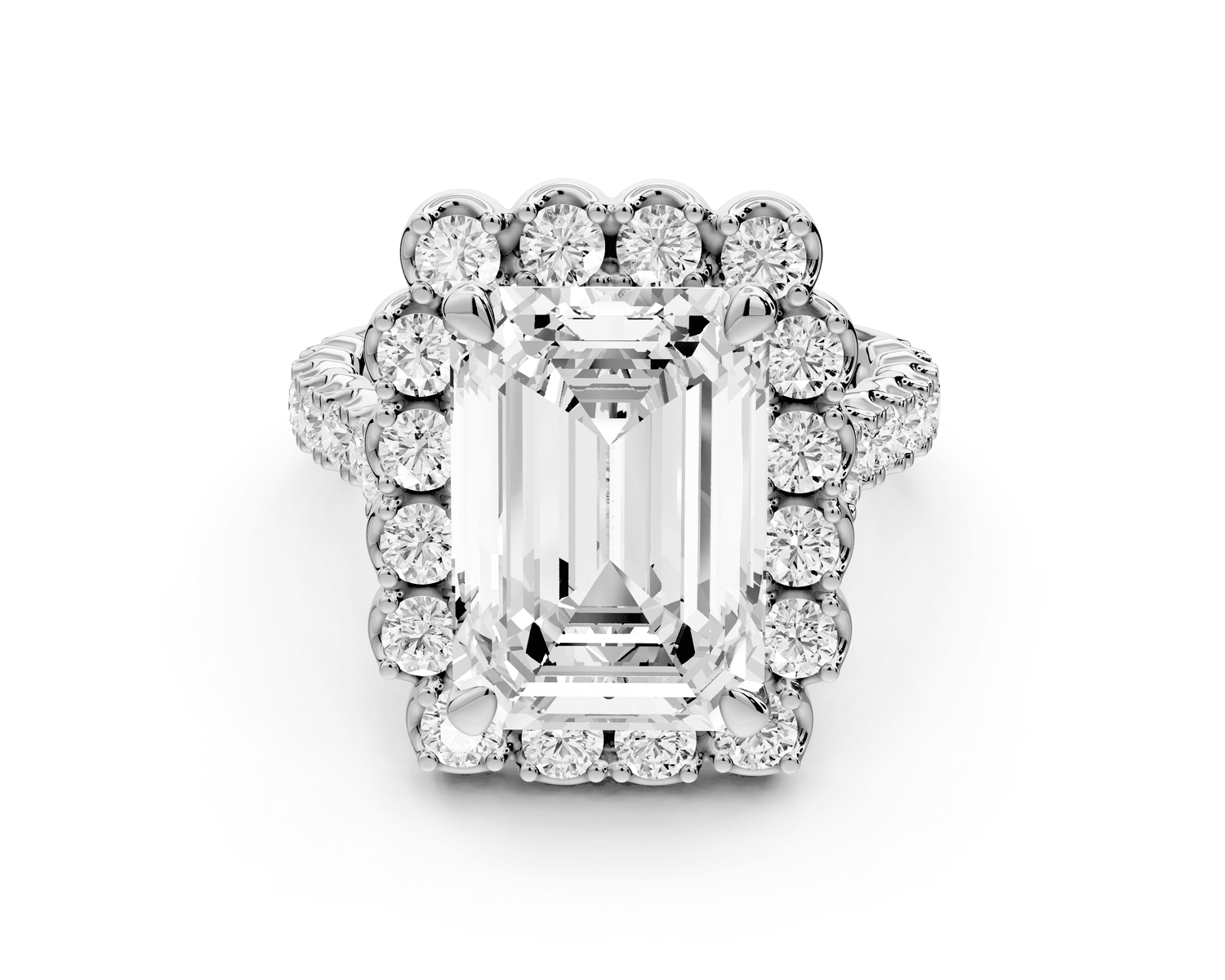 Anastasia - 5ct platinum emerald Diamond with Floral Halo and Pavé engagement Ring - Mr. Alex Jewelry