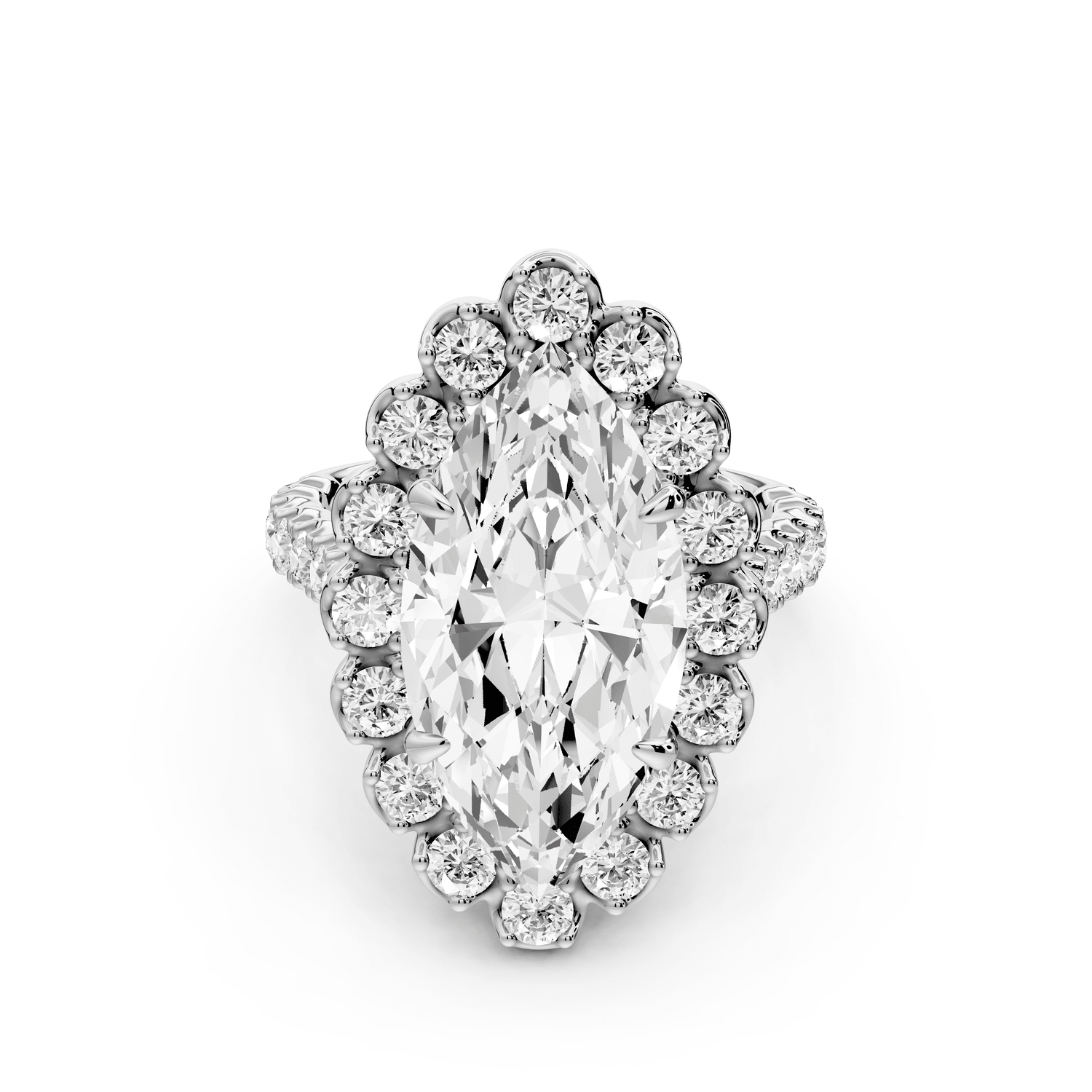 Anastasia - 5ct platinum marquise Diamond with Floral Halo and Pavé engagement Ring - Mr. Alex Jewelry