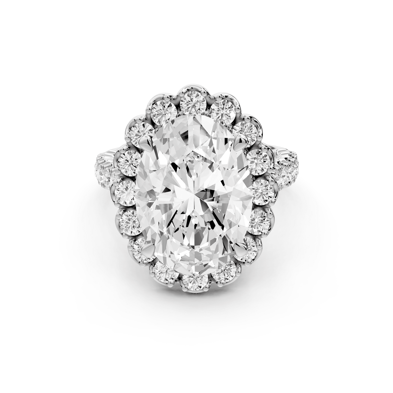 Anastasia - 5ct platinum oval Diamond with Floral Halo and Pavé engagement Ring - Mr. Alex Jewelry
