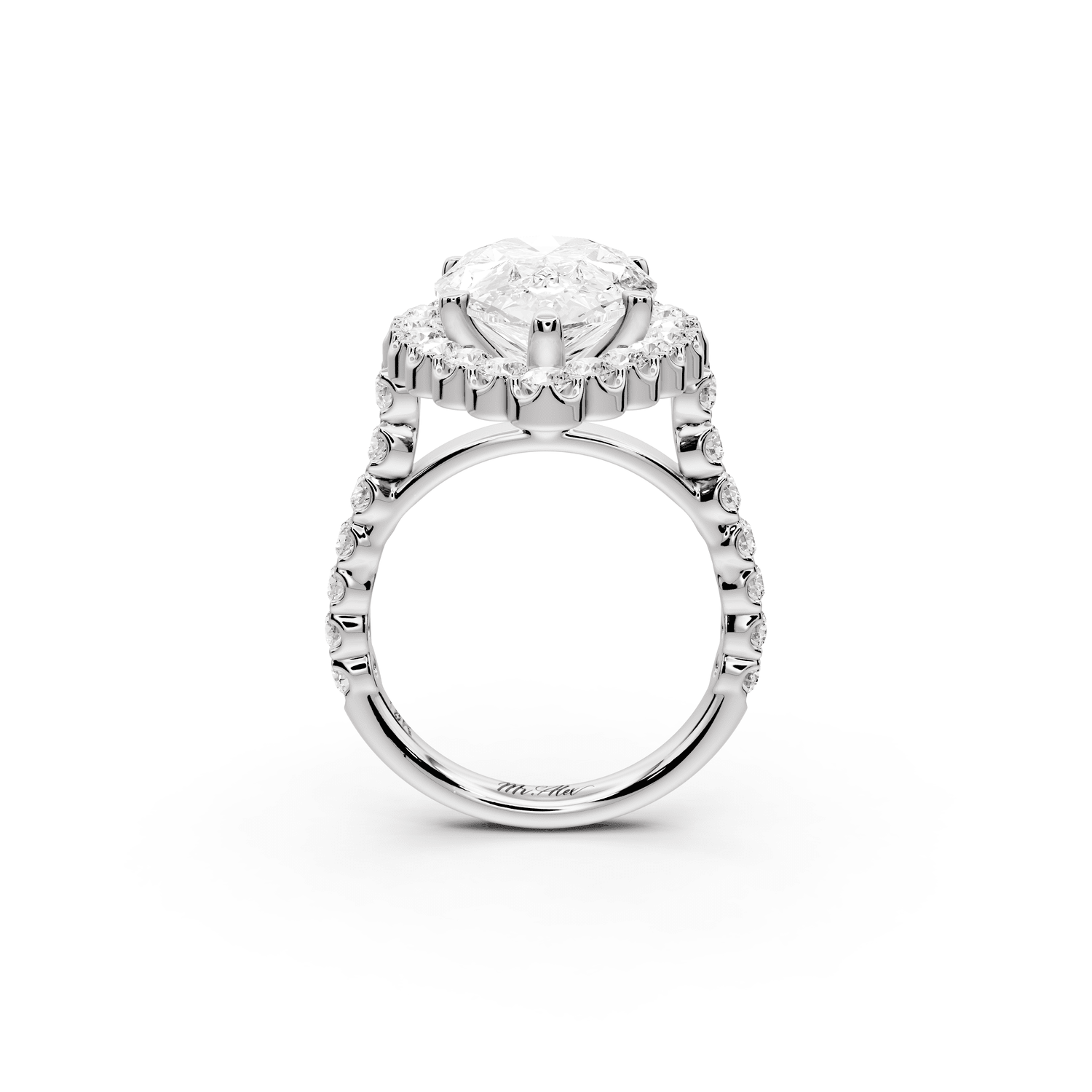 Anastasia - 5ct platinum pear Diamond with Floral Halo and Pavé engagement Ring - Mr. Alex Jewelry