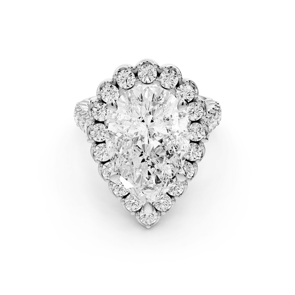 Anastasia - 5ct platinum pear Diamond with Floral Halo and Pavé engagement Ring - Mr. Alex Jewelry