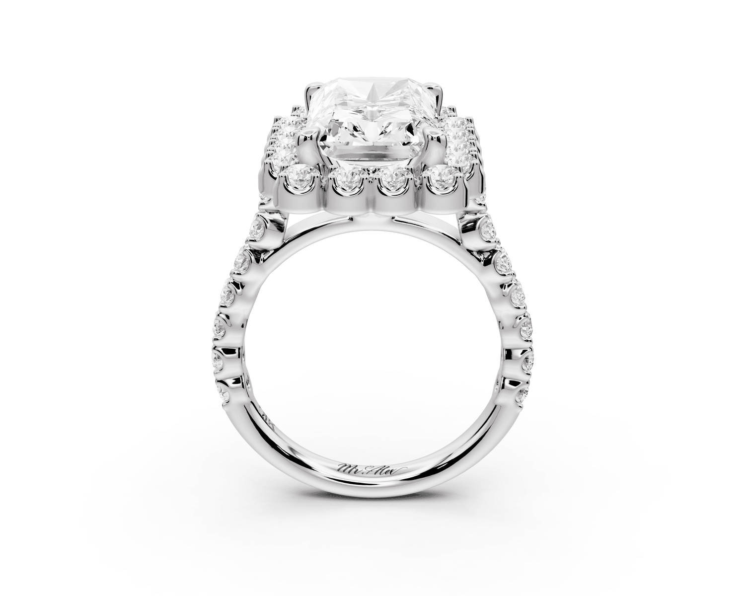 Anastasia - 5ct platinum radiant Diamond with Floral Halo and Pavé engagement Ring - Mr. Alex Jewelry