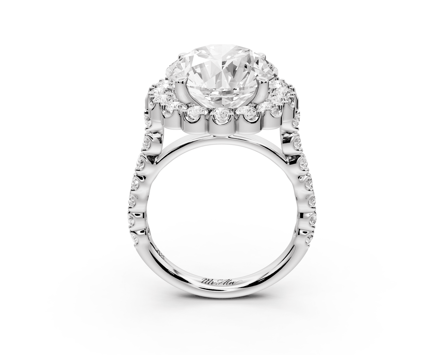 Anastasia - 5ct platinum round Diamond with Floral Halo and Pavé engagement Ring - Mr. Alex Jewelry