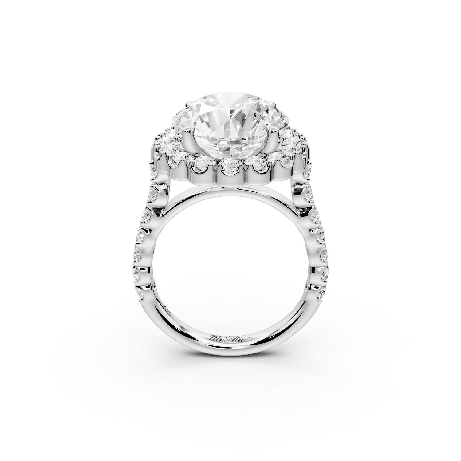 Anastasia - 5ct platinum round Diamond with Floral Halo and Pavé engagement Ring - Mr. Alex Jewelry