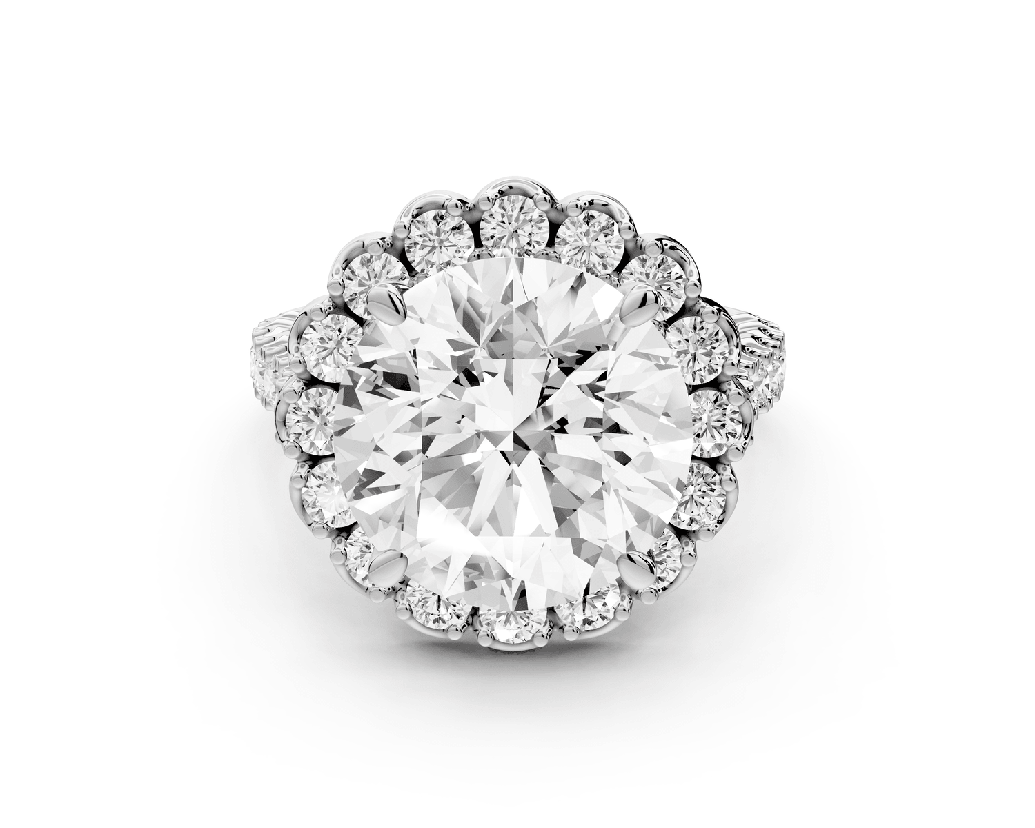 Anastasia - 5ct platinum round Diamond with Floral Halo and Pavé engagement Ring - Mr. Alex Jewelry