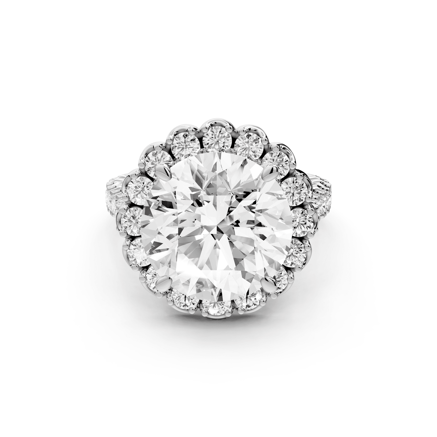 Anastasia - 5ct platinum round Diamond with Floral Halo and Pavé engagement Ring - Mr. Alex Jewelry