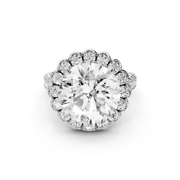 Anastasia - 5ct platinum round Diamond with Floral Halo and Pavé engagement Ring - Mr. Alex Jewelry