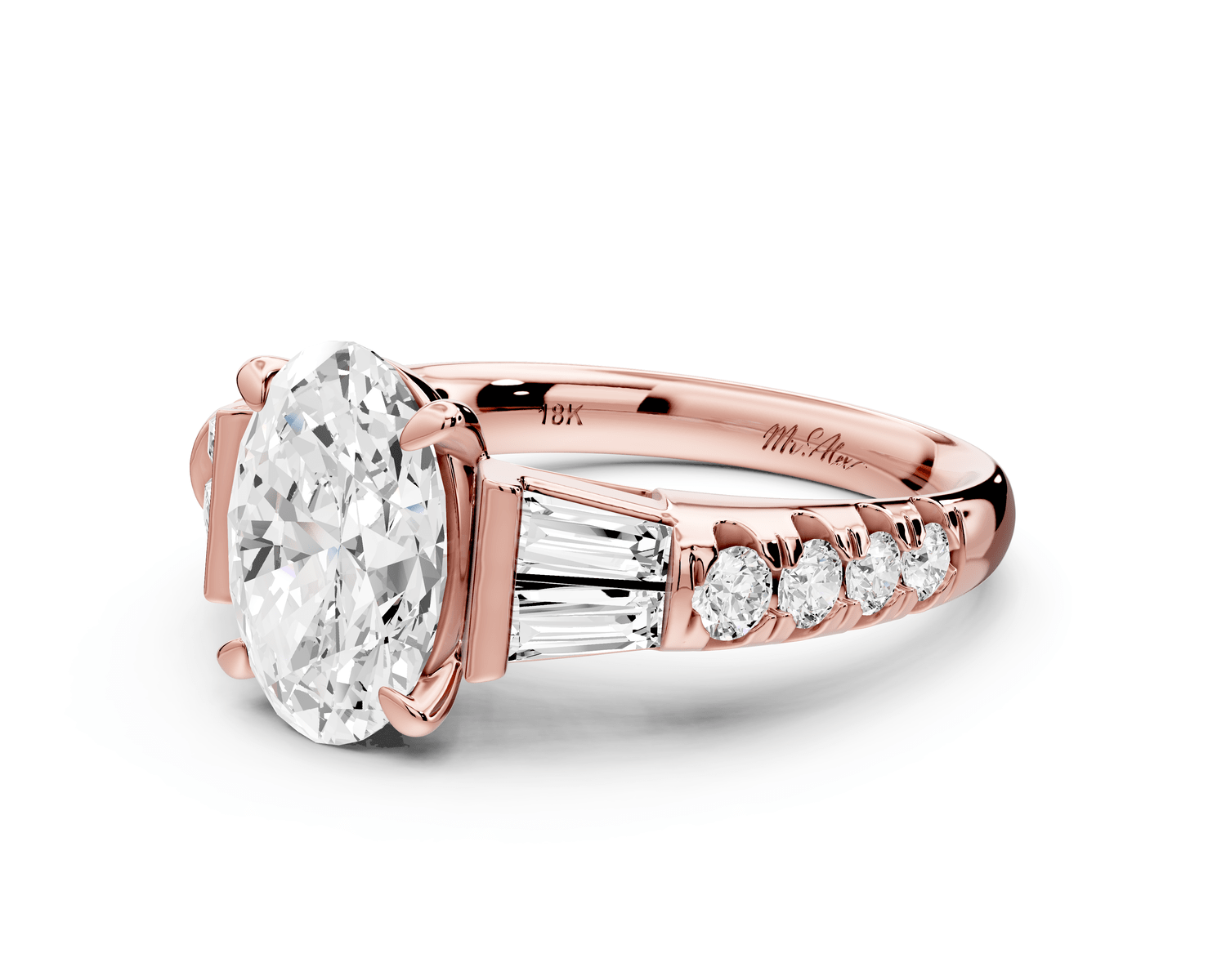 Aria - 2ct 14k rose gold oval Diamond with tapered baguettes and round accent stones Engagement ring - Mr. Alex Jewelry