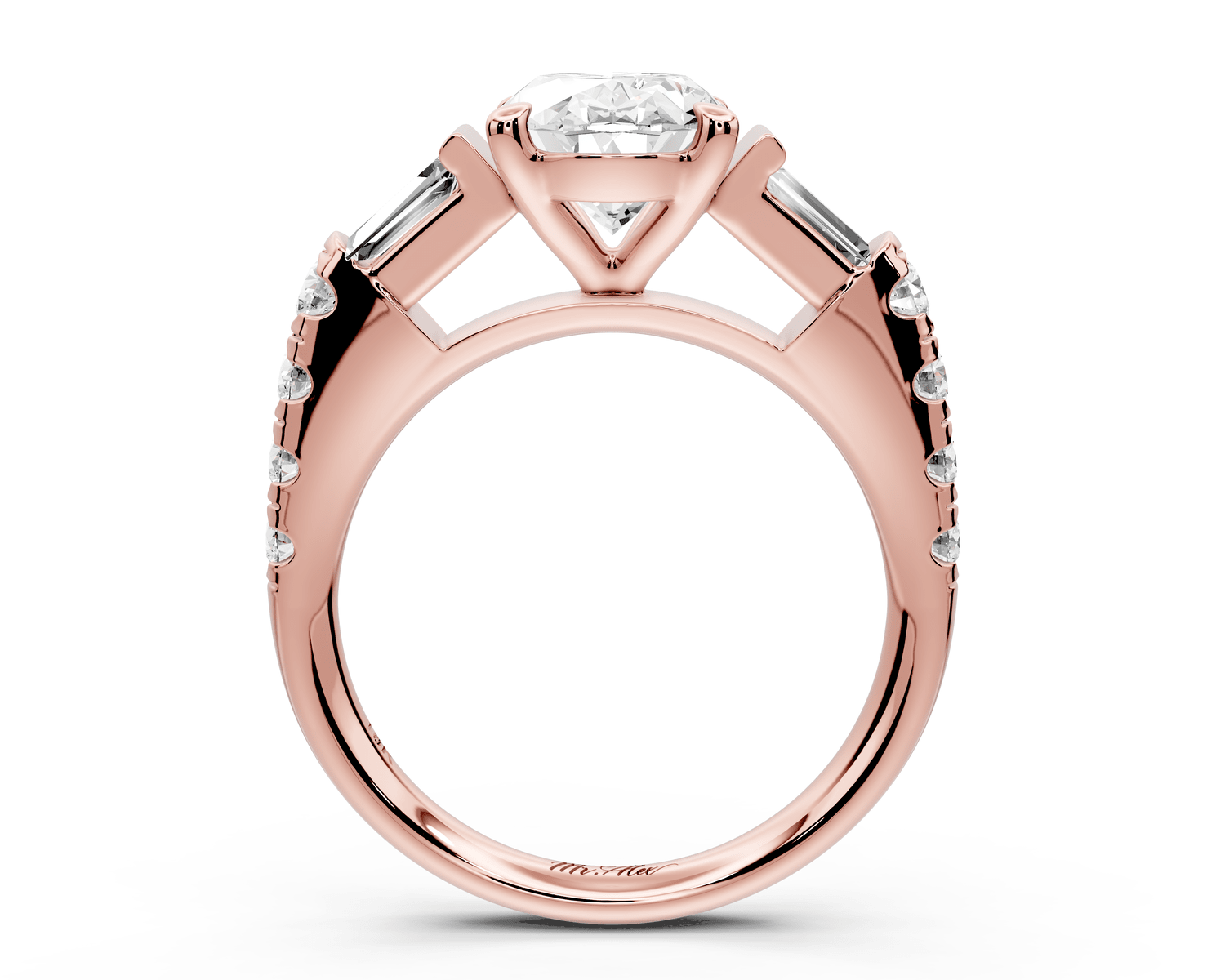Aria - 2ct 14k rose gold oval Diamond with tapered baguettes and round accent stones Engagement ring - Mr. Alex Jewelry