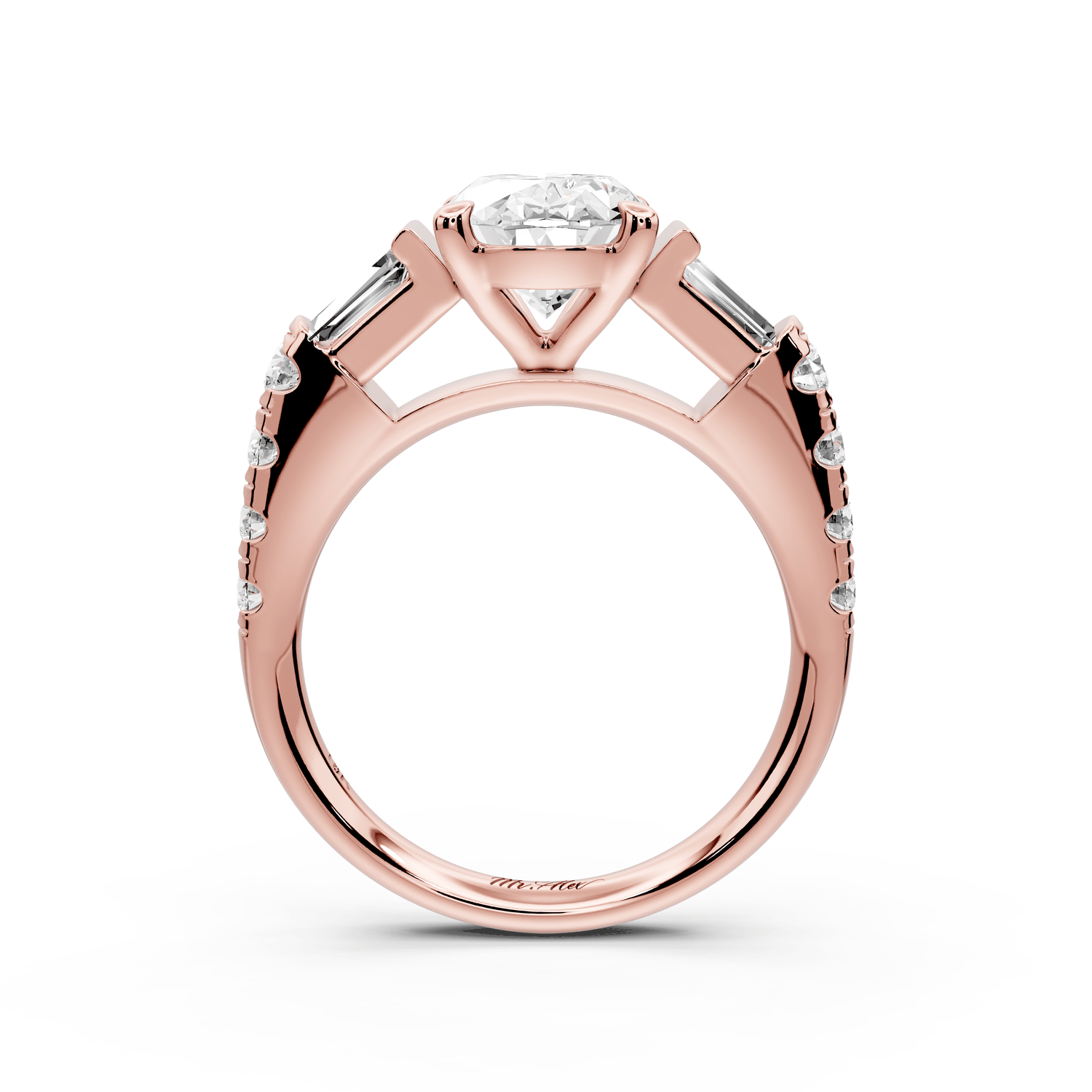 Aria - 2ct 14k rose gold oval Diamond with tapered baguettes and round accent stones Engagement ring - Mr. Alex Jewelry