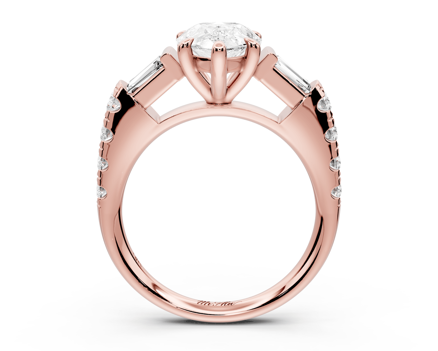 Aria - 2ct 14k rose gold pear Diamond with tapered baguettes and round accent stones Engagement ring - Mr. Alex Jewelry