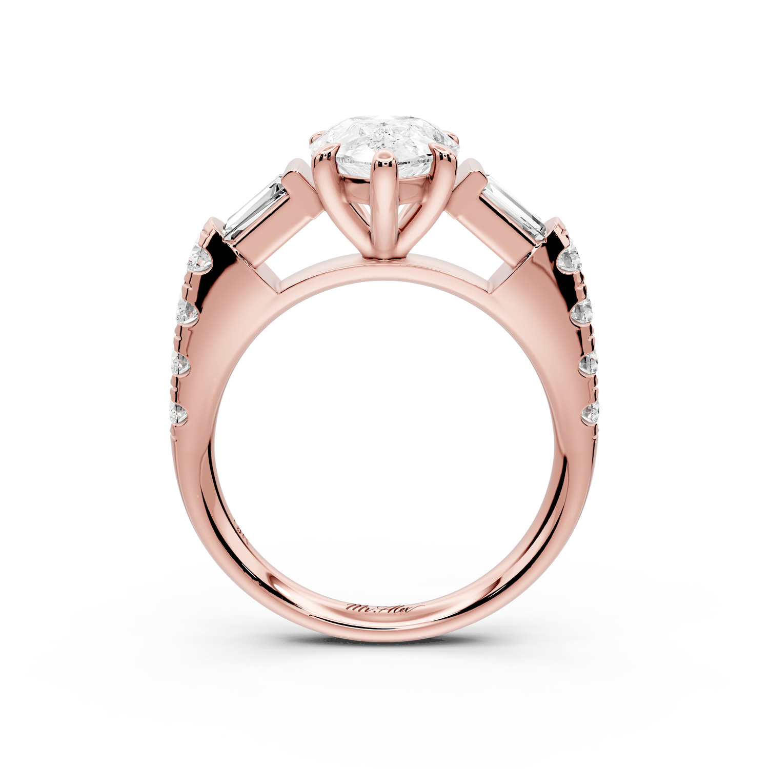 Aria - 2ct 14k rose gold pear Diamond with tapered baguettes and round accent stones Engagement ring - Mr. Alex Jewelry